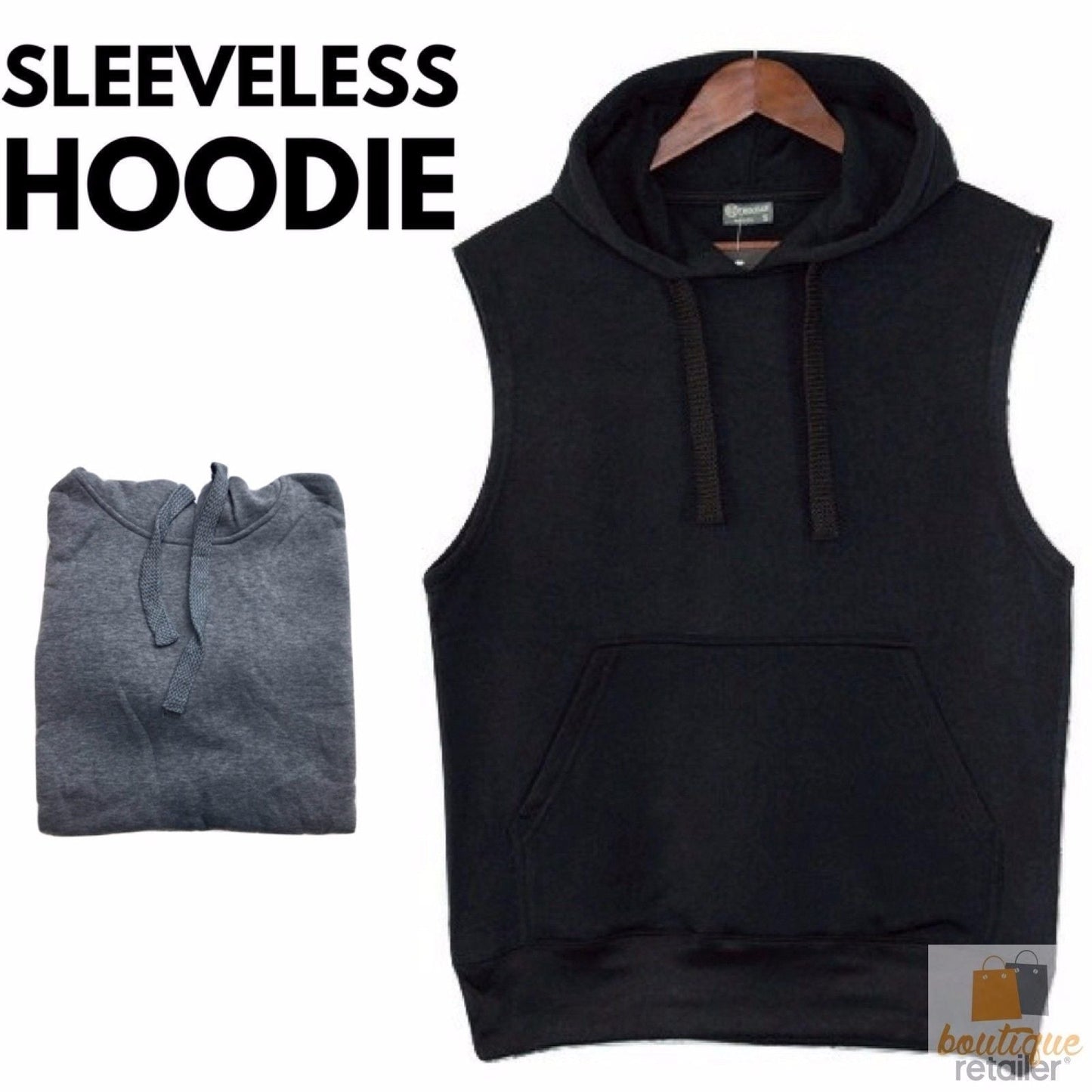 Mens Plain Sleeveless HOODIE Sports Jumper Gym Muscle Top Tank Fleece Warm Vest-1