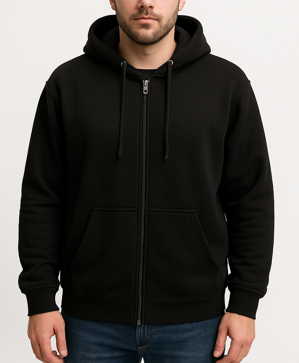 Mens PLUS SIZE ZIP HOODIE Plain Winter Fleece Jumper Sweatshirt Pockets-4