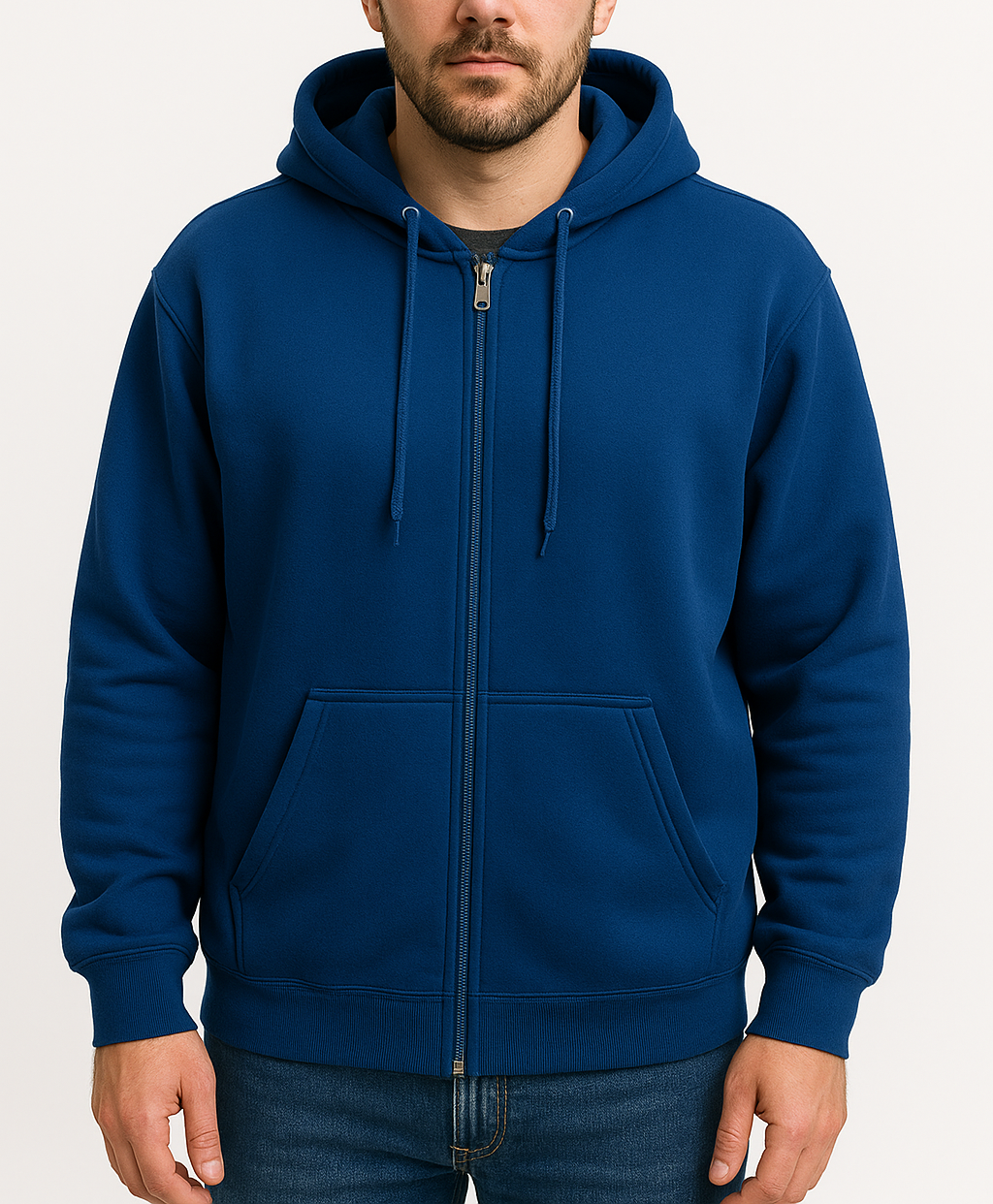 Mens PLUS SIZE ZIP HOODIE Plain Winter Fleece Jumper Sweatshirt Pockets-5