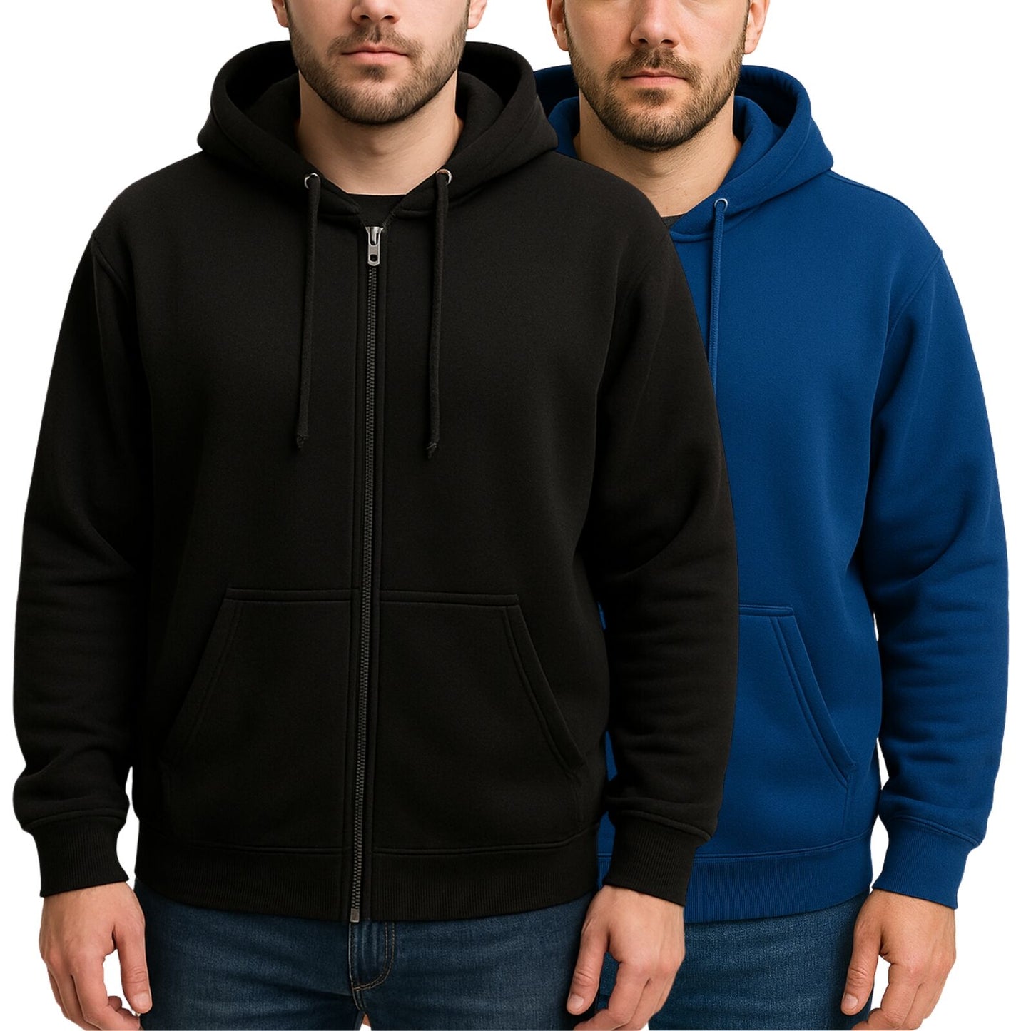 Mens PLUS SIZE ZIP HOODIE Plain Winter Fleece Jumper Sweatshirt Pockets-1