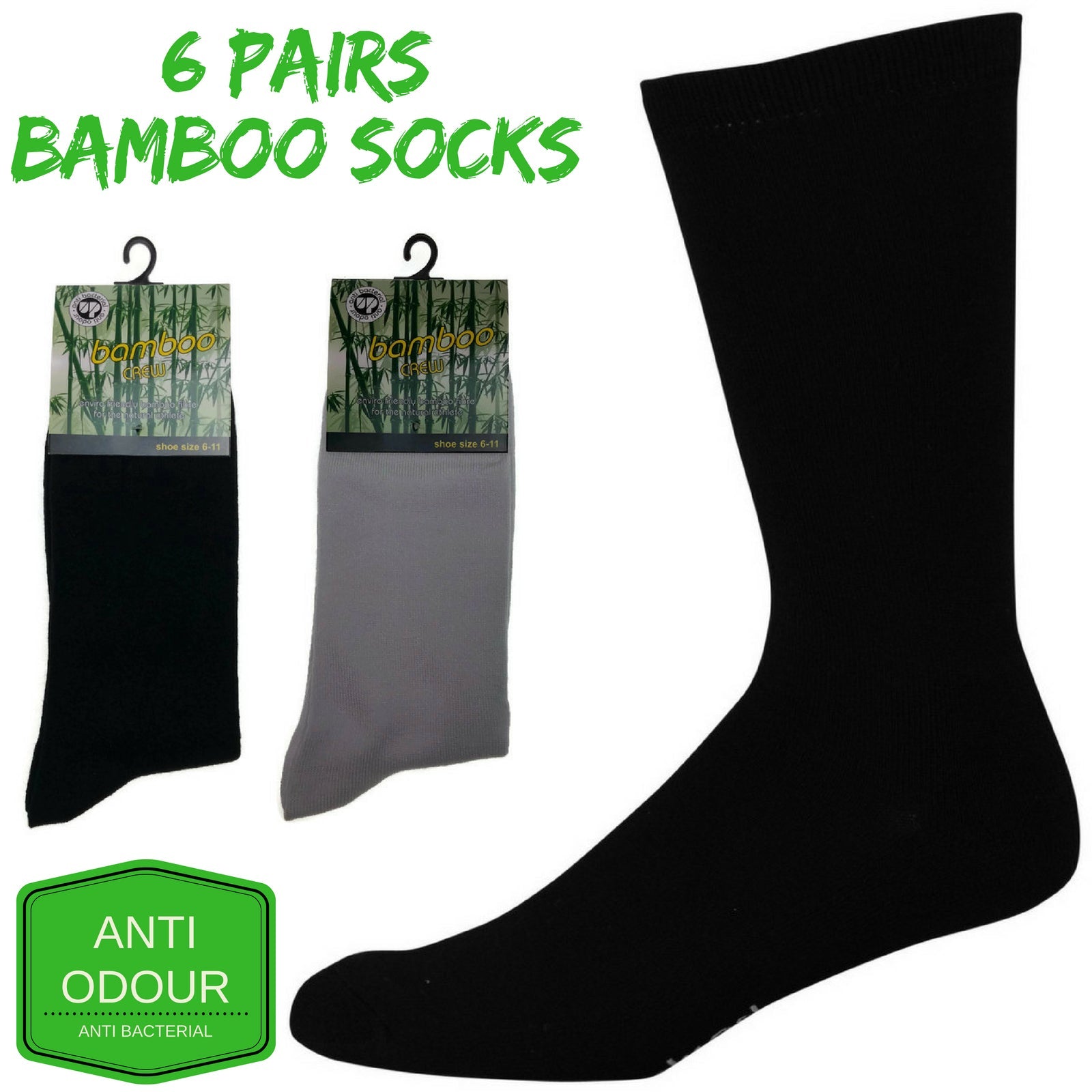 6 Pairs BAMBOO SOCKS Crew Natural Eco Healthy Enviro Unisex Work Business BULK-1