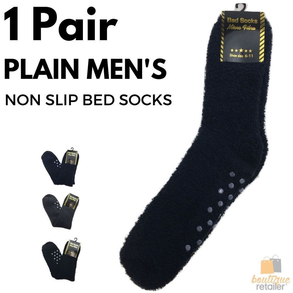 1 Pair Mens Non Slip Thick Fur Warm Winter Bed Socks Plain Thermal Warm Cushion-1
