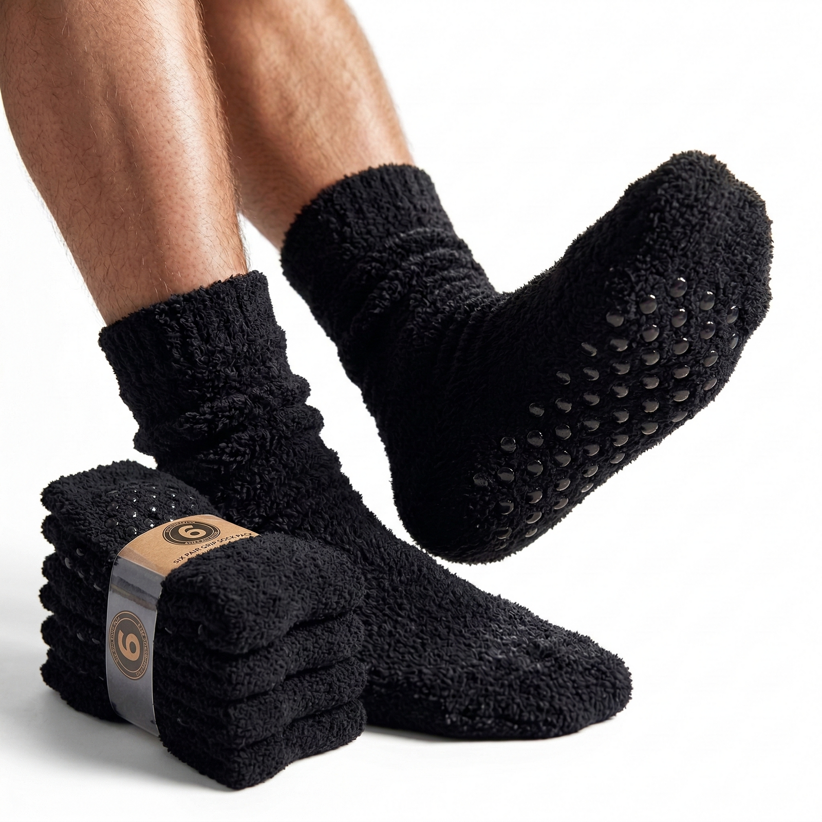 6 Pairs Mens Thick Non-Slip Bed Socks Bulk Pack - Plain Warm Winter Thermal Socks-1