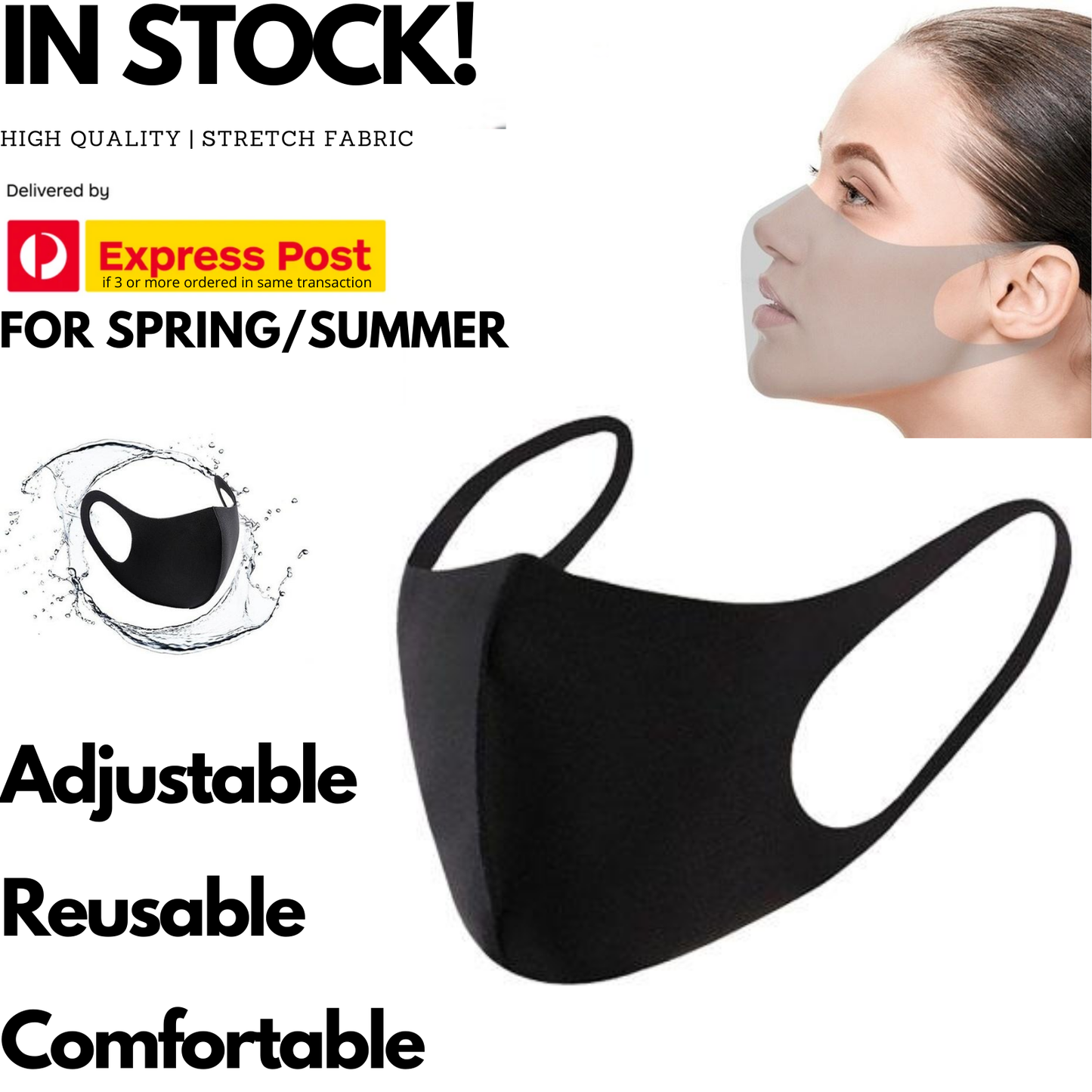 SUMMER Reusable Breathable Face Mask Mouth Mask Anti Dust Haze Protective in Black-1