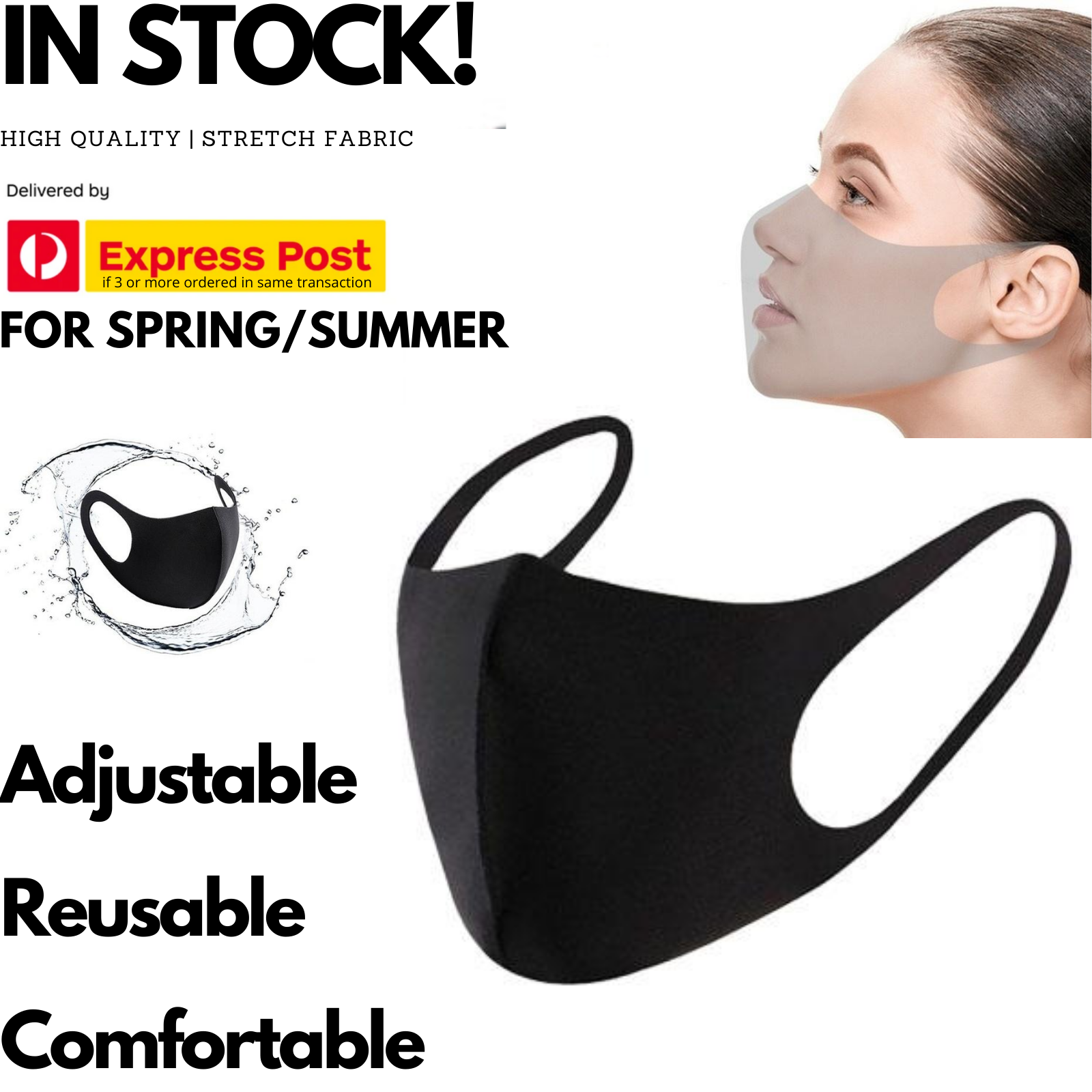 SUMMER Reusable Breathable Face Mask Mouth Mask Anti Dust Haze Protective in Black-1