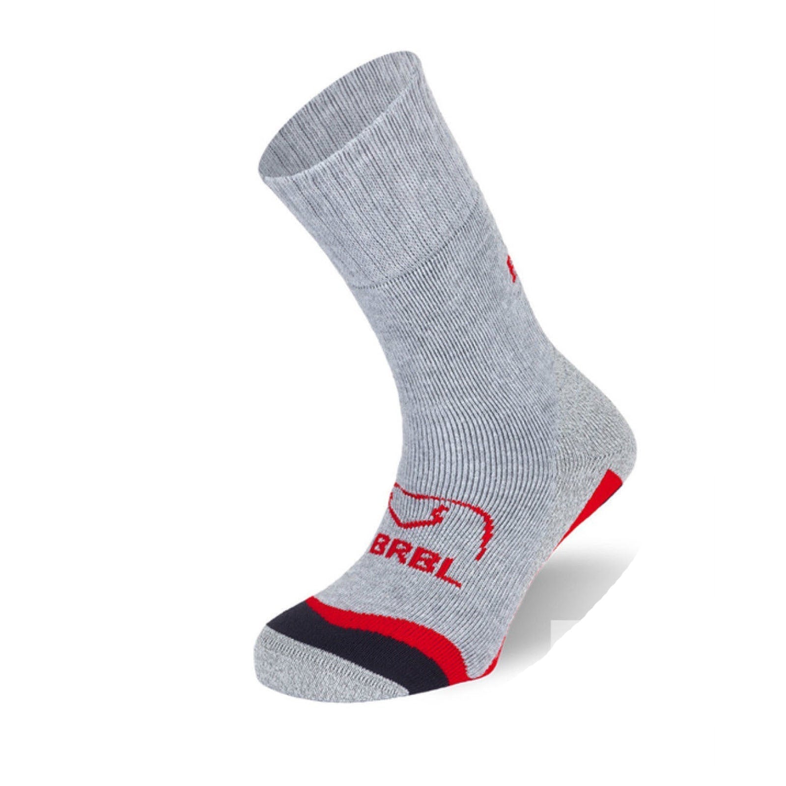 BRBL Urso Ski Socks Trekking Hiking Warm MADE IN ITALY - Light Grey/Red - S-1