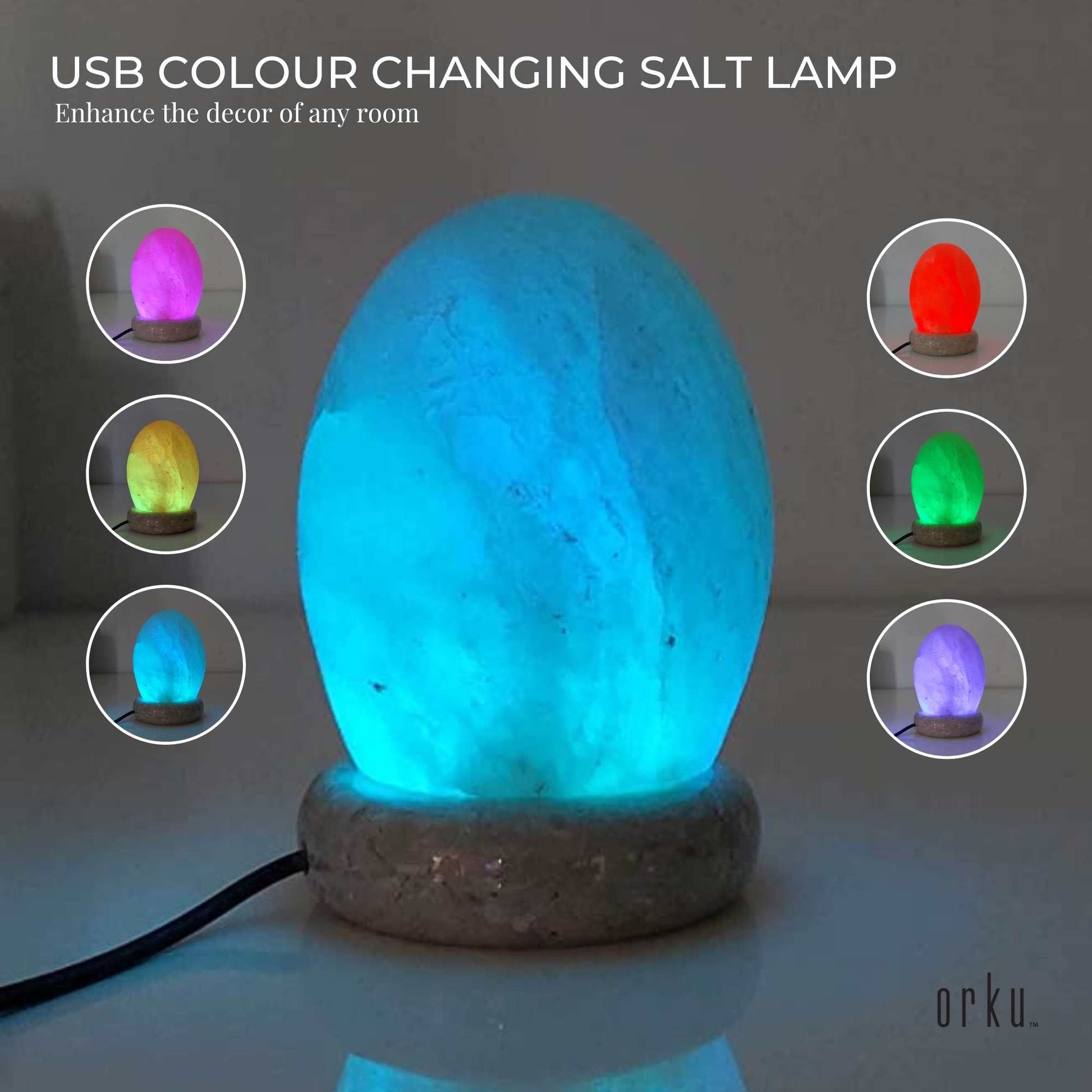 USB Colour Changing Egg Shape Himalayan Pink Salt Lamp Color Change LED Light-2