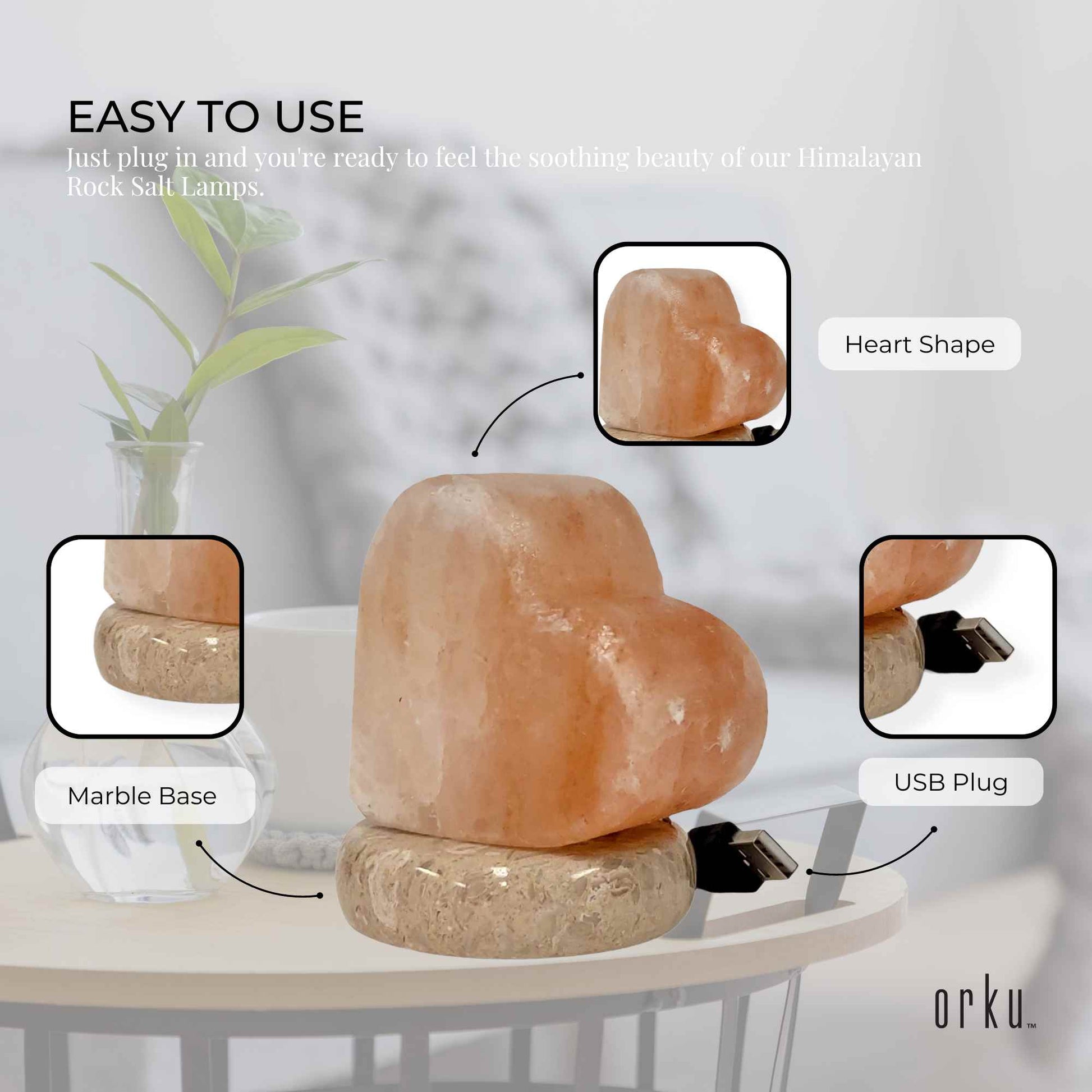 USB Colour Changing Salt Himalayan Lamp - Heart Love Shape Pink Rock LED Light-1