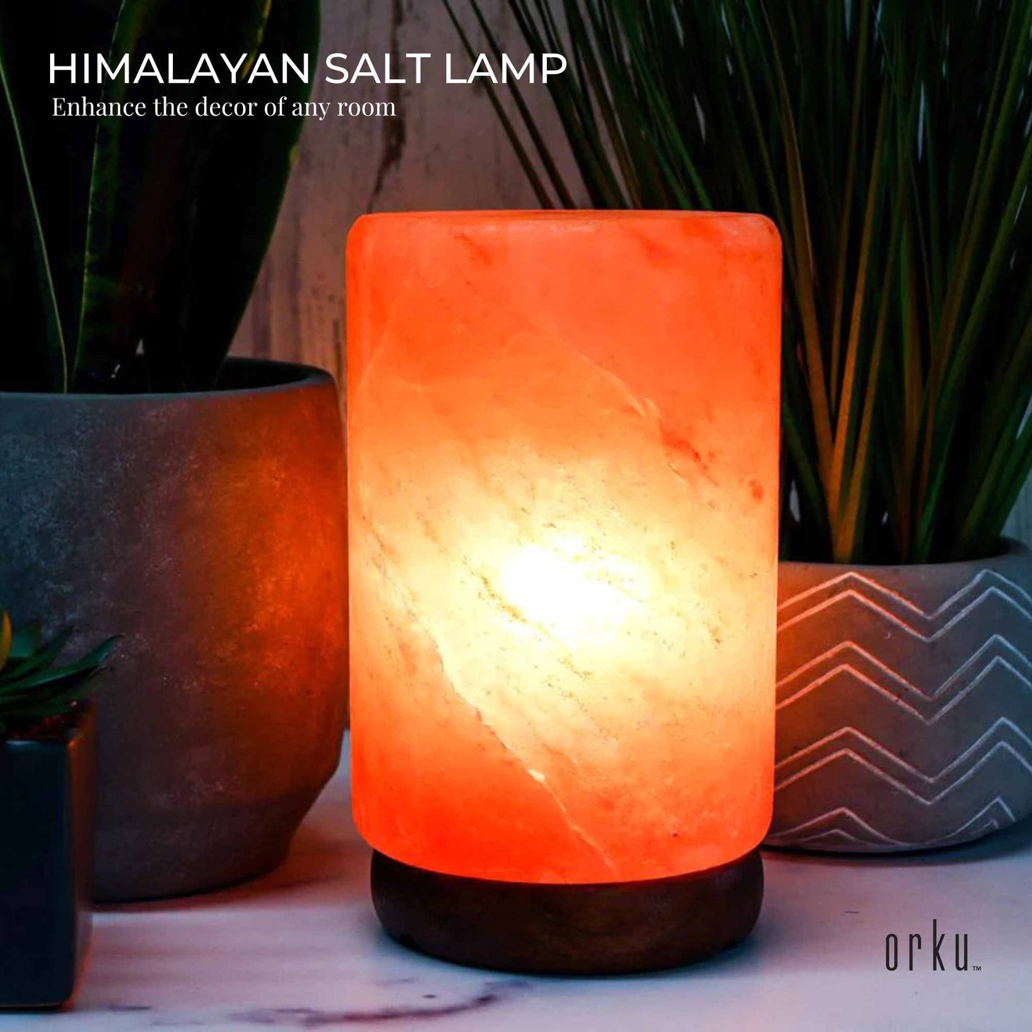 USB Himalayan Salt Lamp - Cylinder Carved Shape Pink Crystal Rock LED Light-1