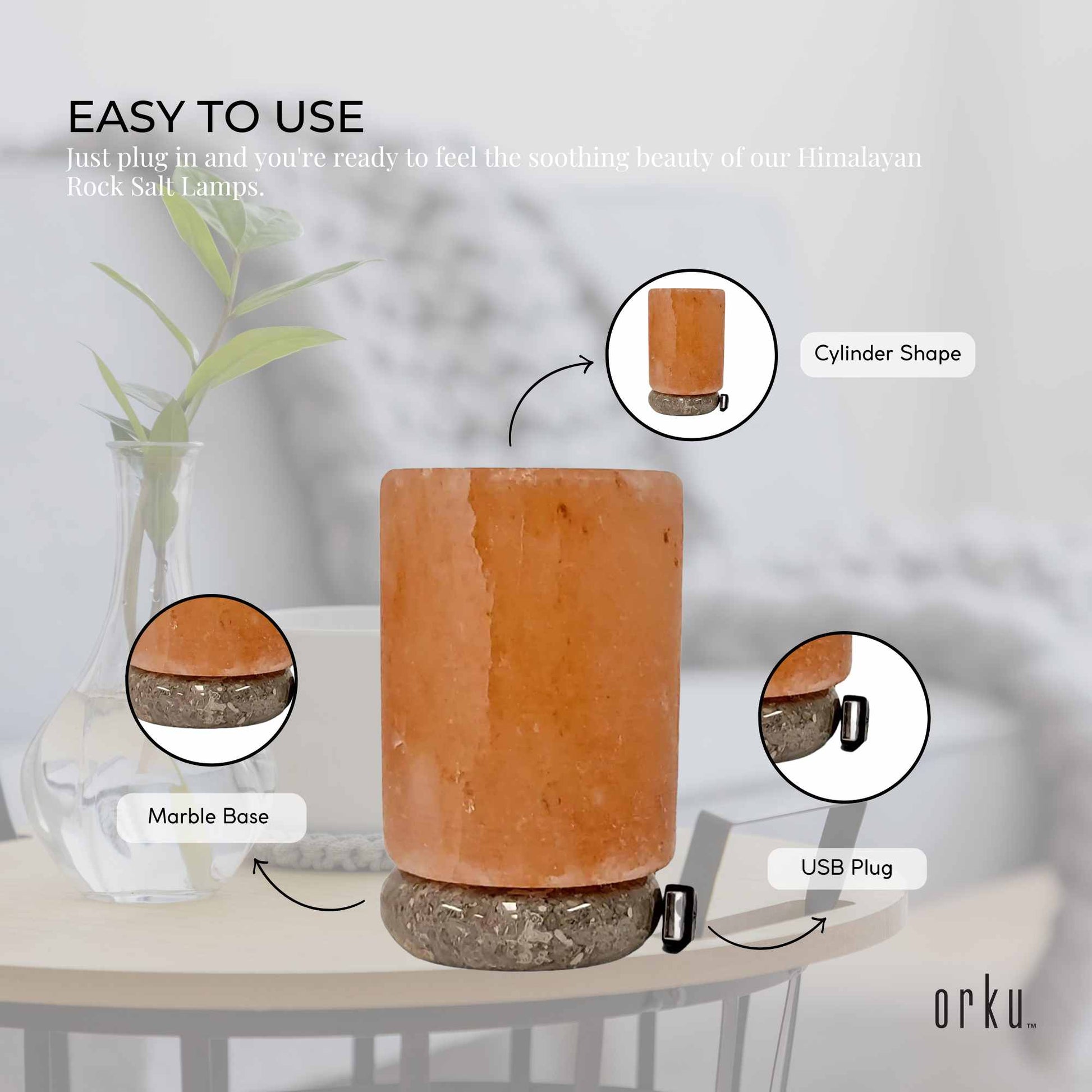 USB Himalayan Salt Lamp - Cylinder Carved Shape Pink Crystal Rock LED Light-2