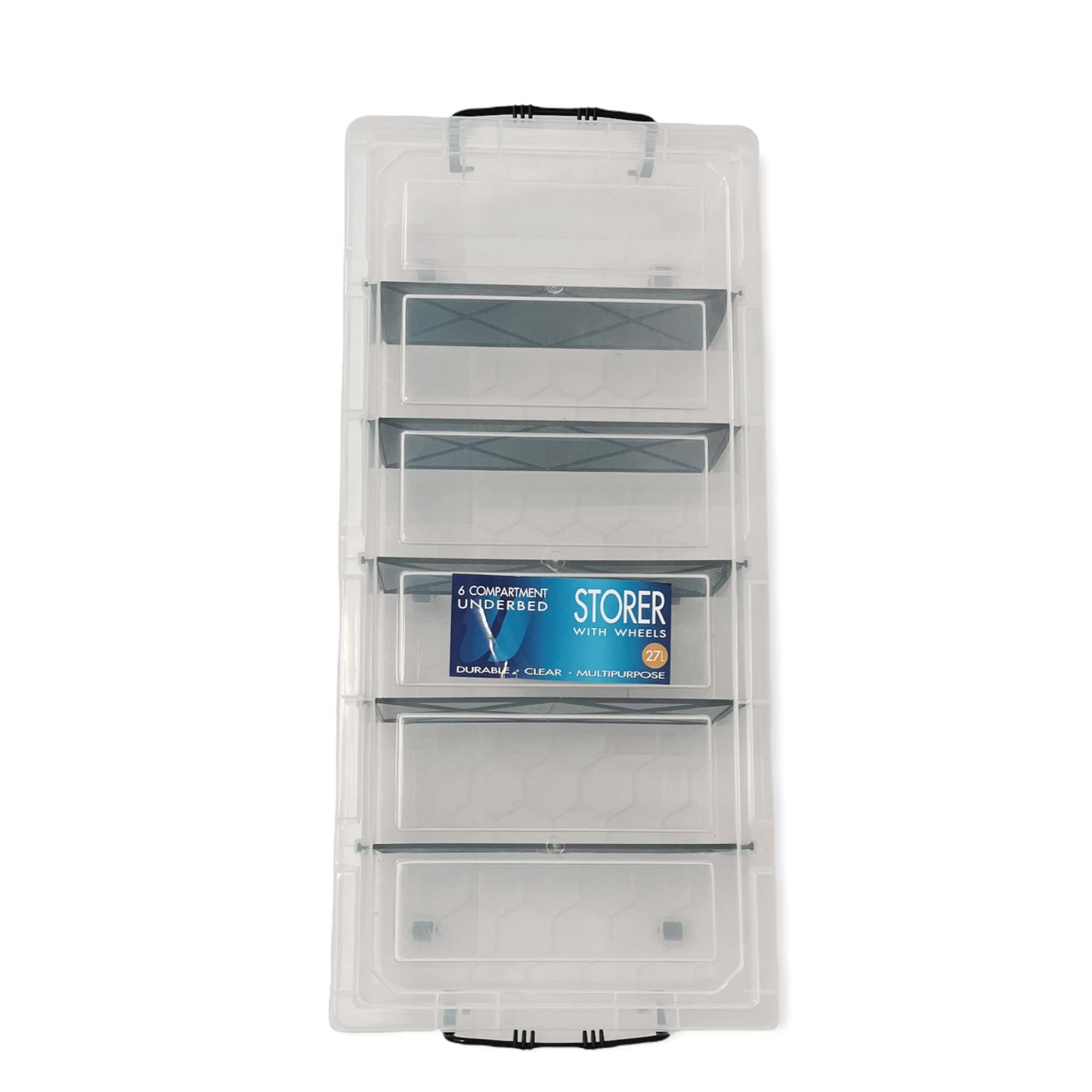 Under Bed 6 Compartment Storer with Wheels 27L Container Tub Storage Unit-2