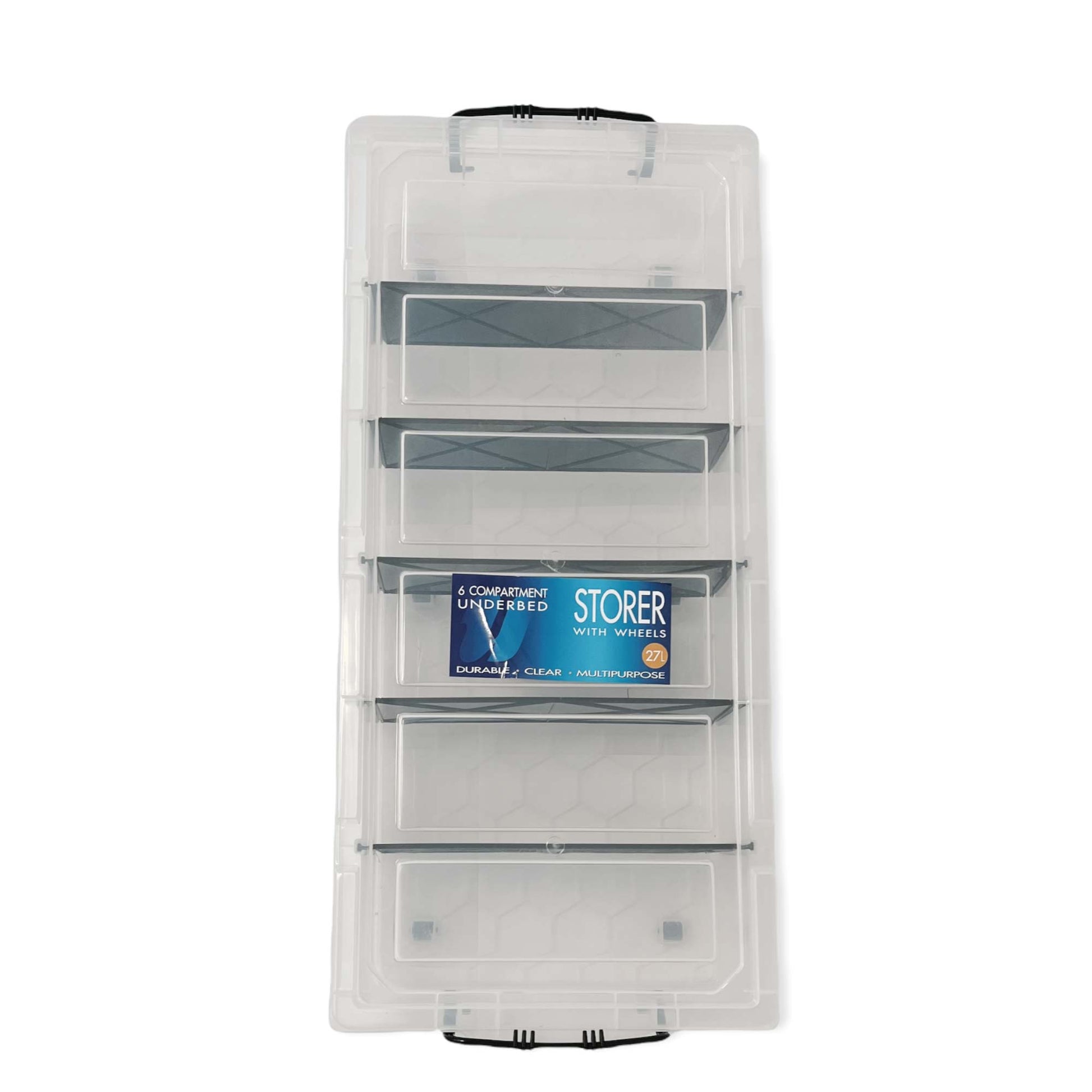 Under Bed 6 Compartment Storer with Wheels 27L Container Tub Storage Unit-2