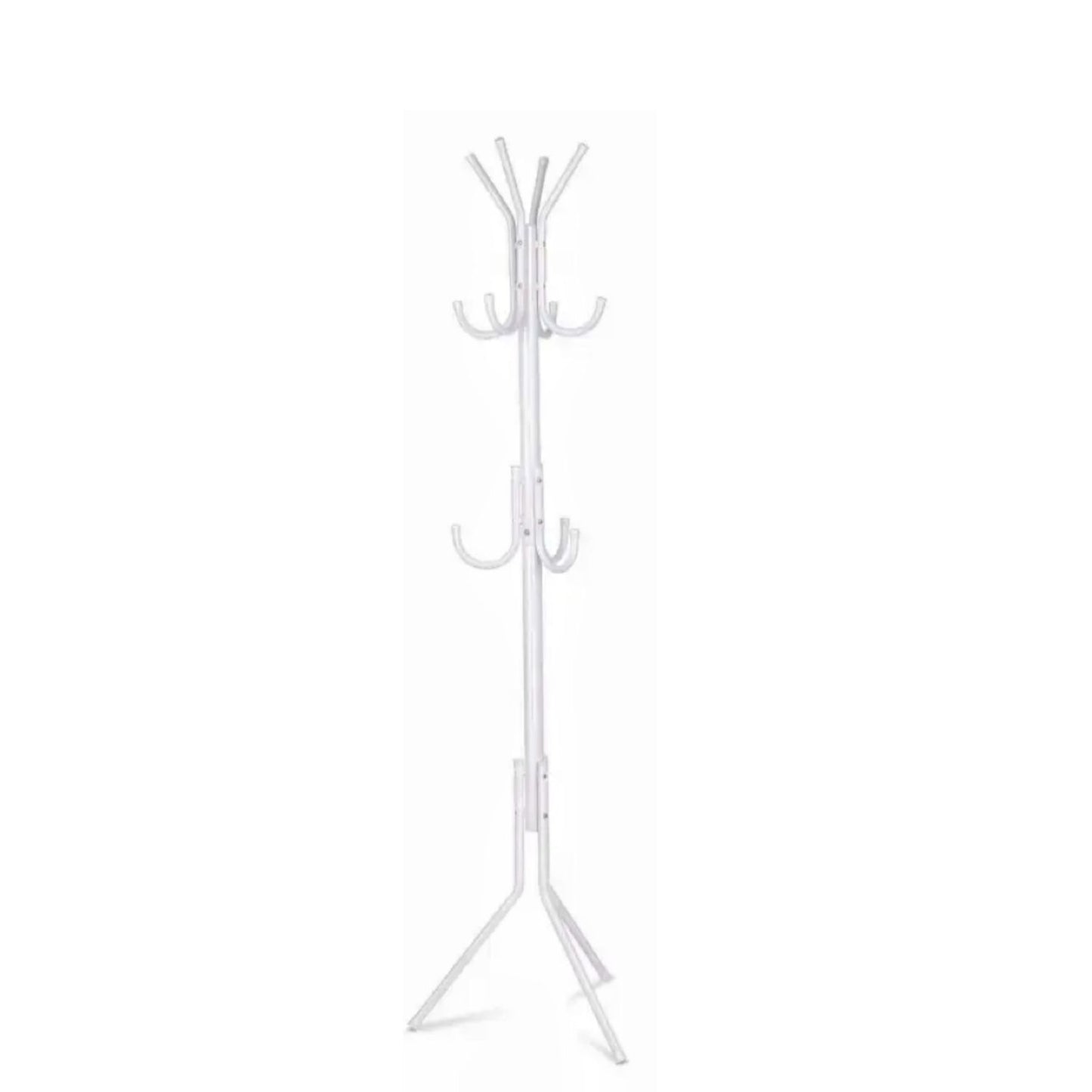 EKKIO 12 Hook Metal Coat Rack Stand with 3-Tier Hat Hanger (White) EK-CRS-100-GQR
