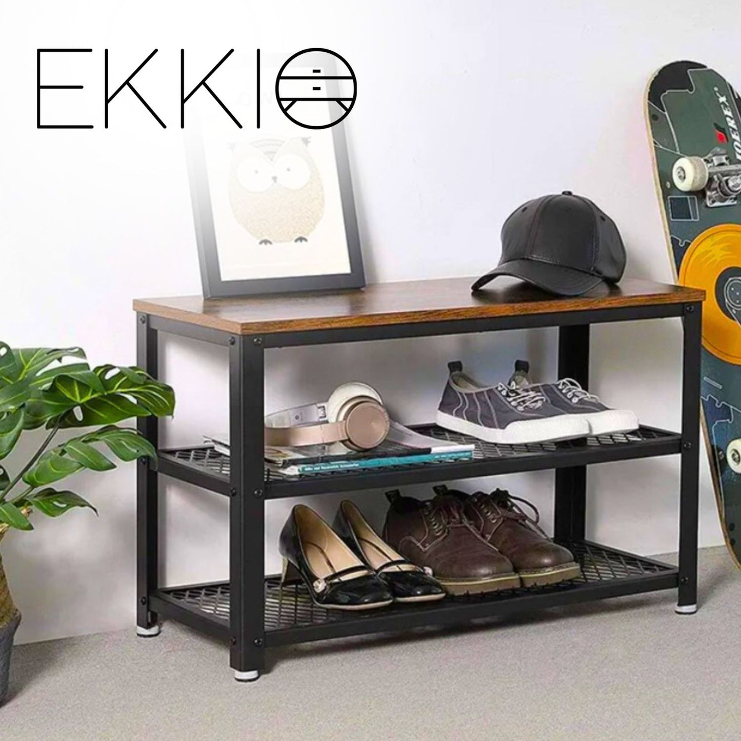 EKKIO 2-Tiers Metal Wood Vintage Shoe Rack EK-MWSR-100-YXH