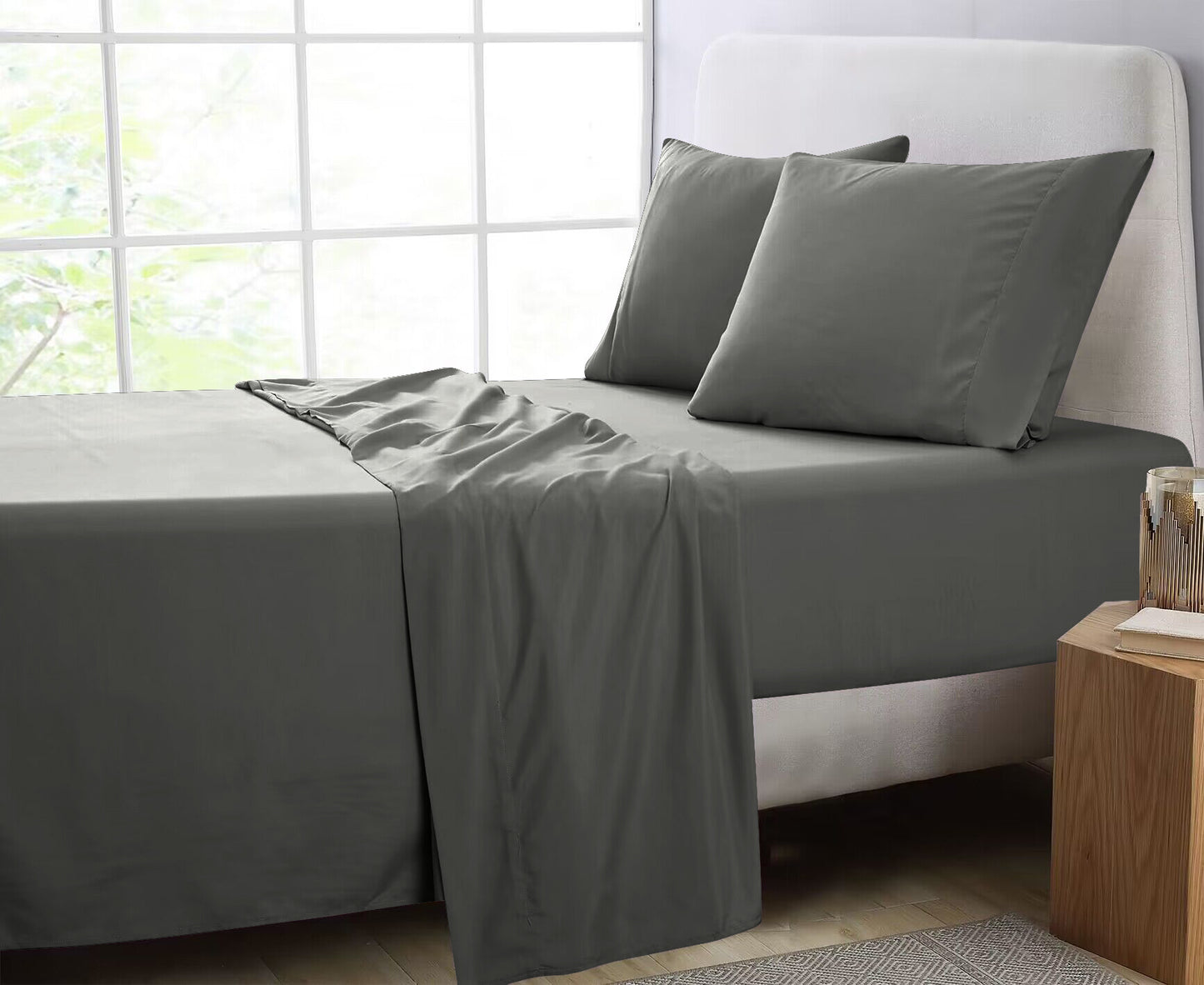 GOMINIMO 4 Pcs Bed Sheet Set 1000 Thread Count Ultra Soft Microfiber - Queen (Grey)
