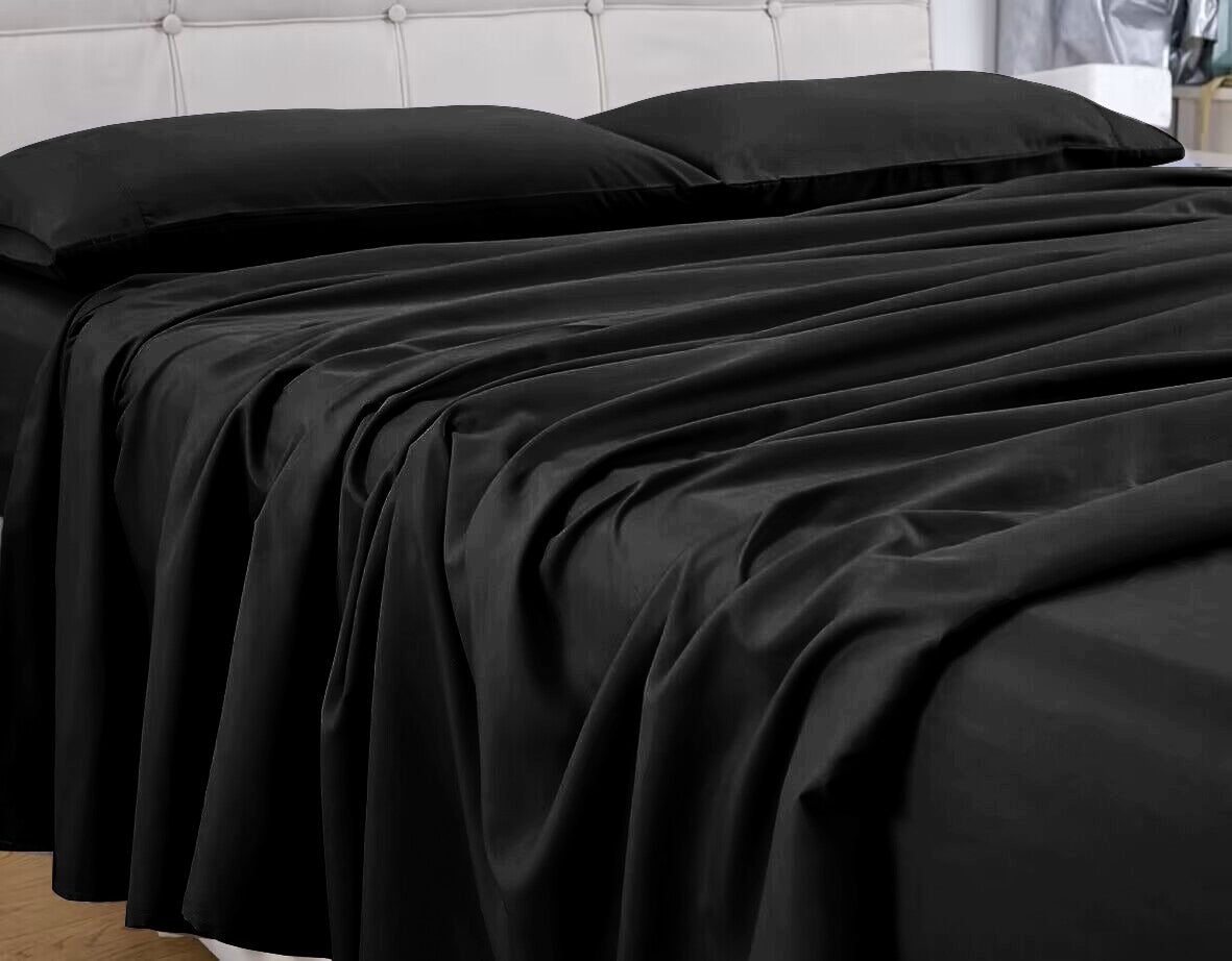 GOMINIMO 4 Pcs Bed Sheet Set 1000 Thread Count Ultra Soft Microfiber - King (Black)