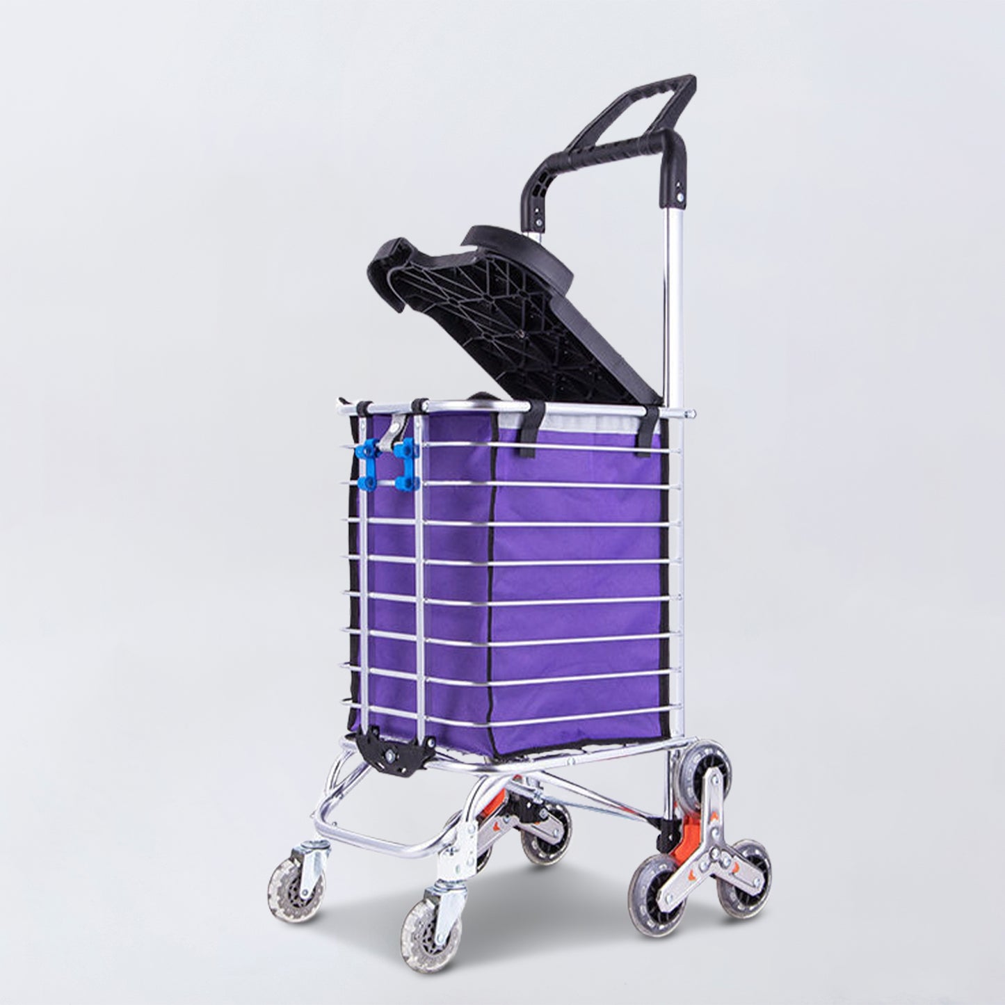 GOMINIMO Foldable Aluminum Shopping Trolley Cart with Wheels and Lids (Purple and Silver) GO-STY-103-XR