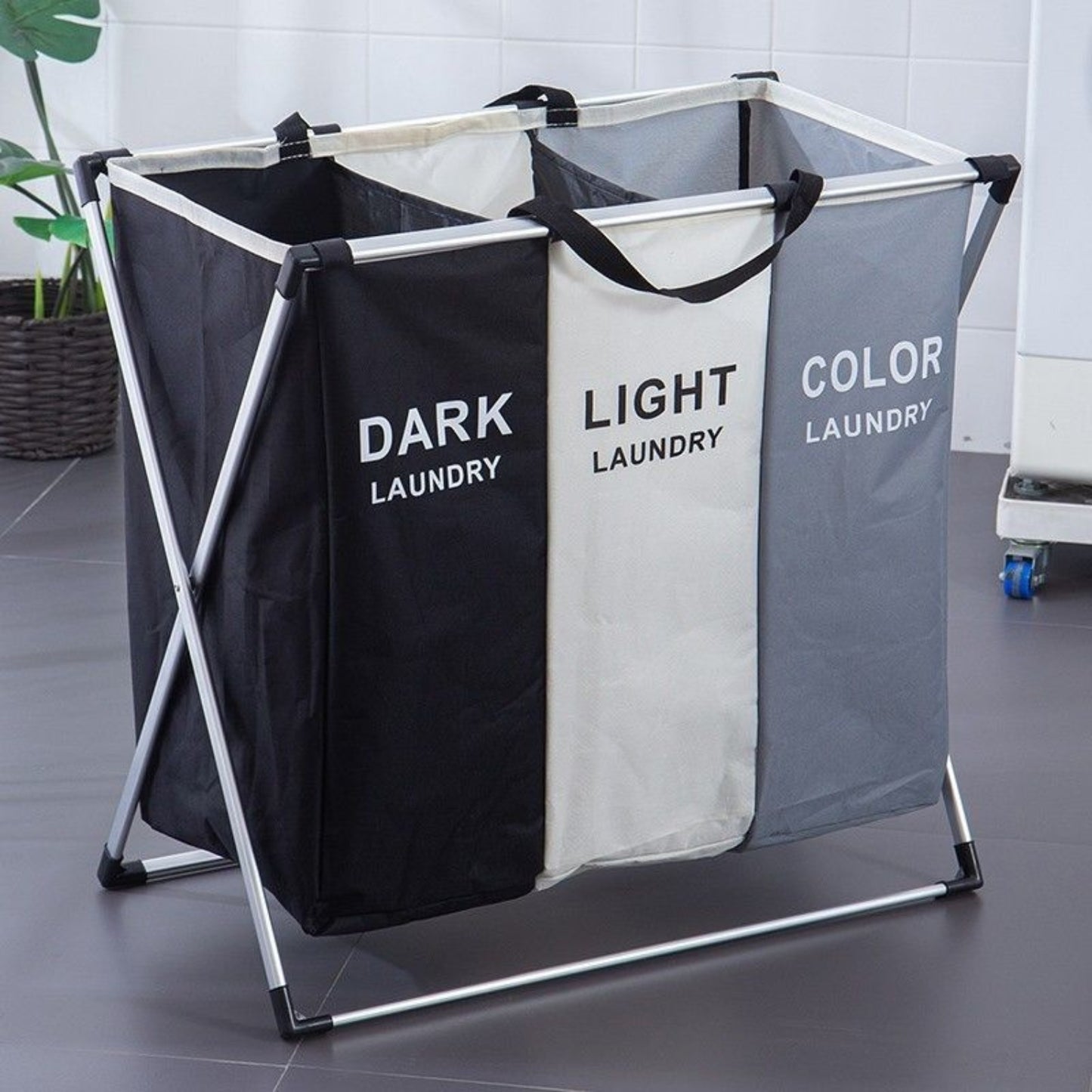 GOMINIMO 135L Foldable Laundry Cloth Hamper with 3 Sections (White+Grey+Black) GO-LB-115-XH