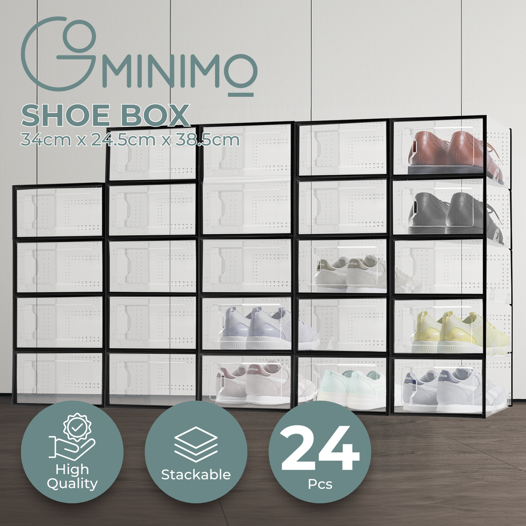 GOMINIMO Plastic Shoe Box 24PCS Medium Size Premium (Black)