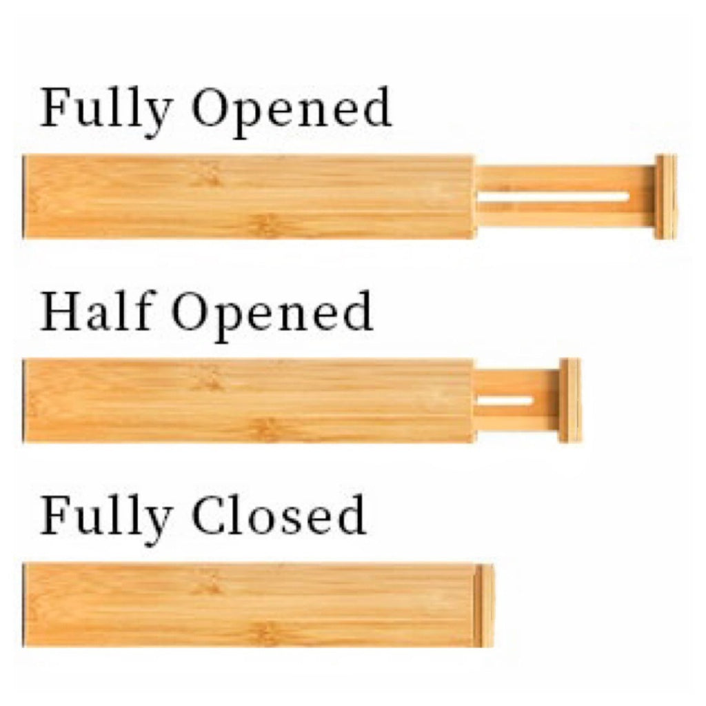 Gominimo Bamboo Drawer Dividers 44-55cm Premium Anti-Slip Rubber Pad 6 Set