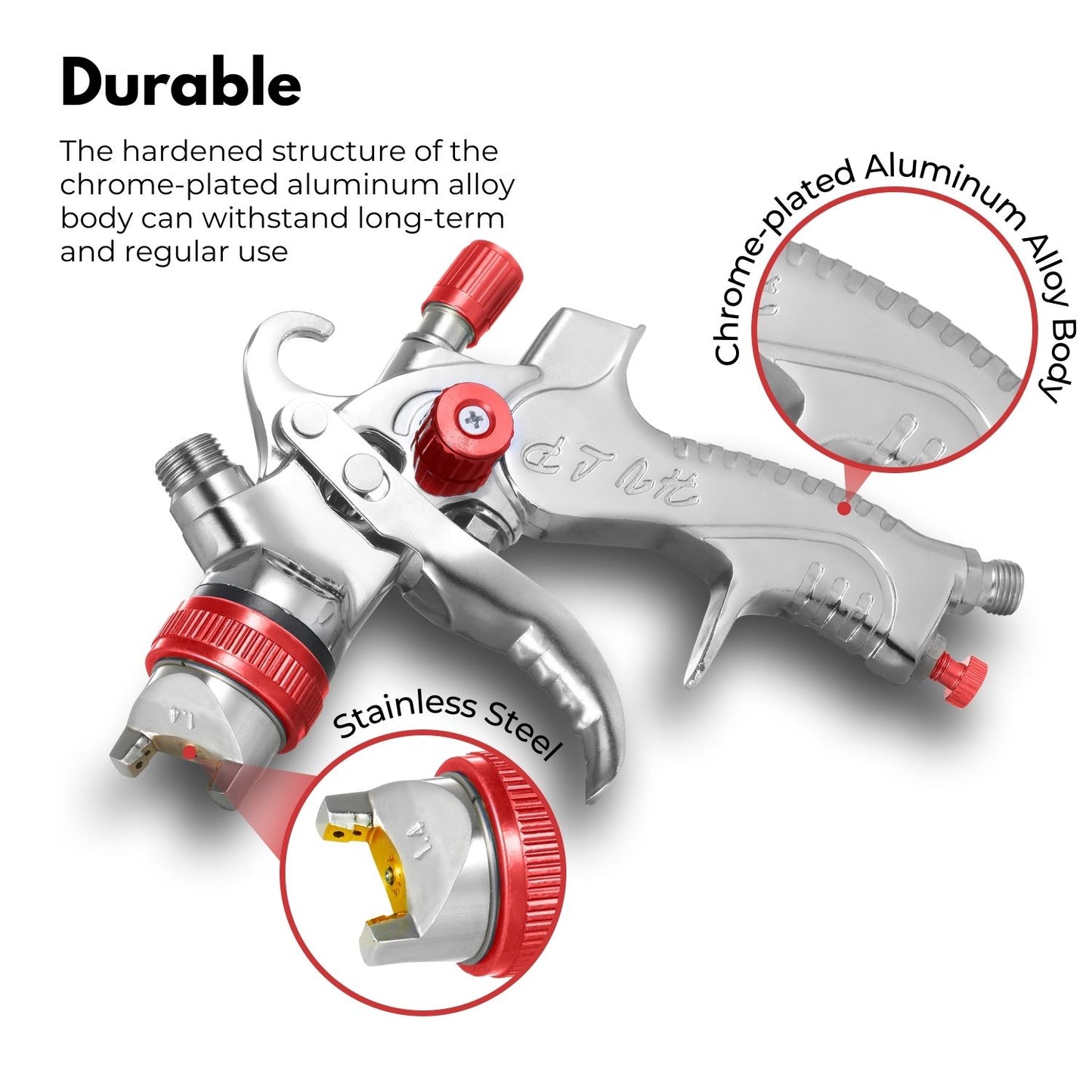 RYNOMATE Gravity Feed Air Spray Paint Gun Kit with 3 Nozzle (Red) RNM-PSG-100-SK
