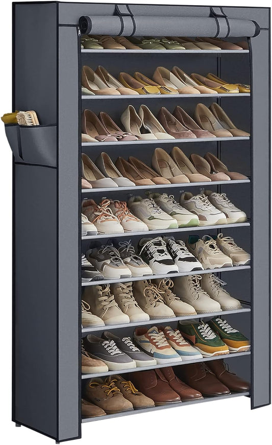 SONGMICS 10-Tier Shoe Rack Storage Cabinet with Dustproof Cover Gray RXJ36G01