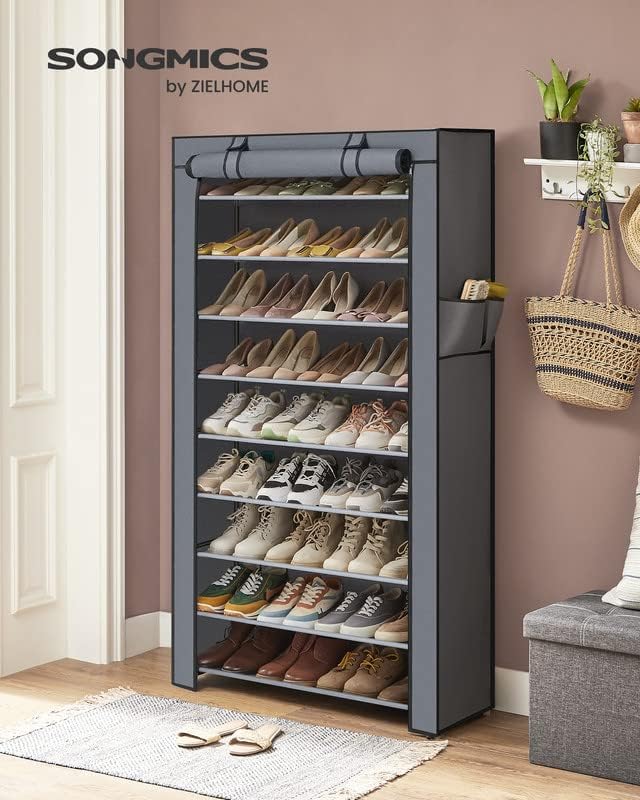 SONGMICS 10-Tier Shoe Rack Storage Cabinet with Dustproof Cover Gray RXJ36G01