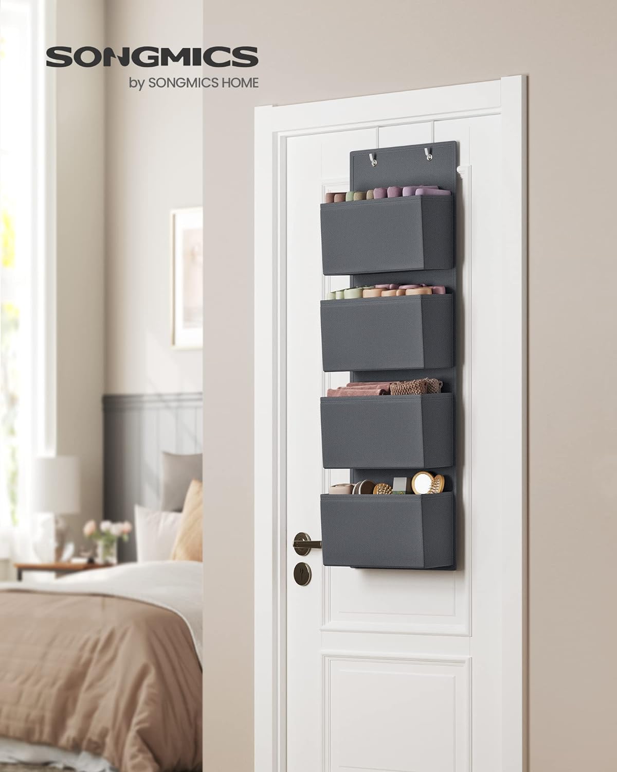 SONGMICS Hanging Closet Organizers and Storage with 4 Compartments Gray RDH04G