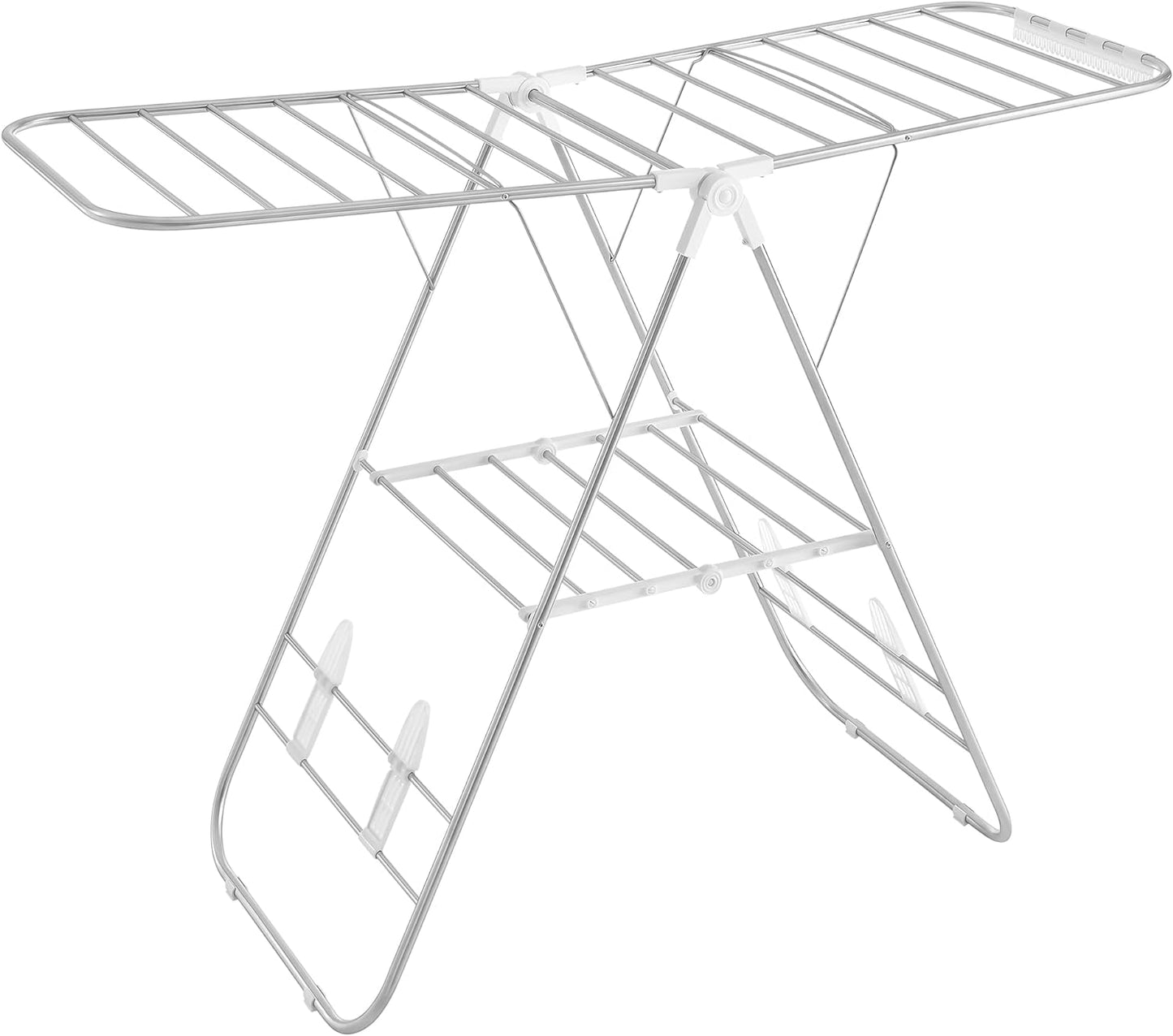 SONGMICS Foldable Clothes Drying Rack with Adjustable Wings Stainless Steel White and Silver LLR502W01