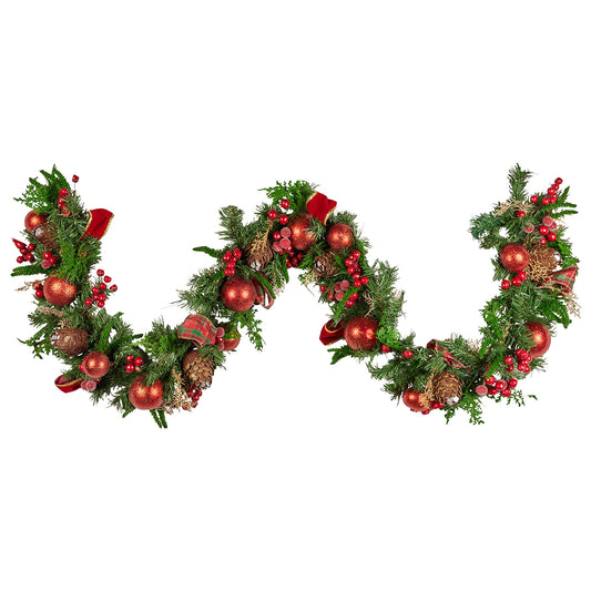Christabelle 1.85m Christmas Garland with Red Berries Pine Cones Baubles Bows Tree Decoration Ornament