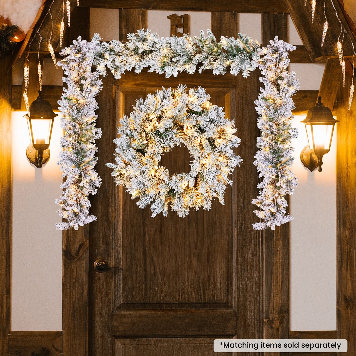 Christabelle Christmas Wreath Snowy Atica Pre-Lit with LED Lights Front Door Decoration Ornament