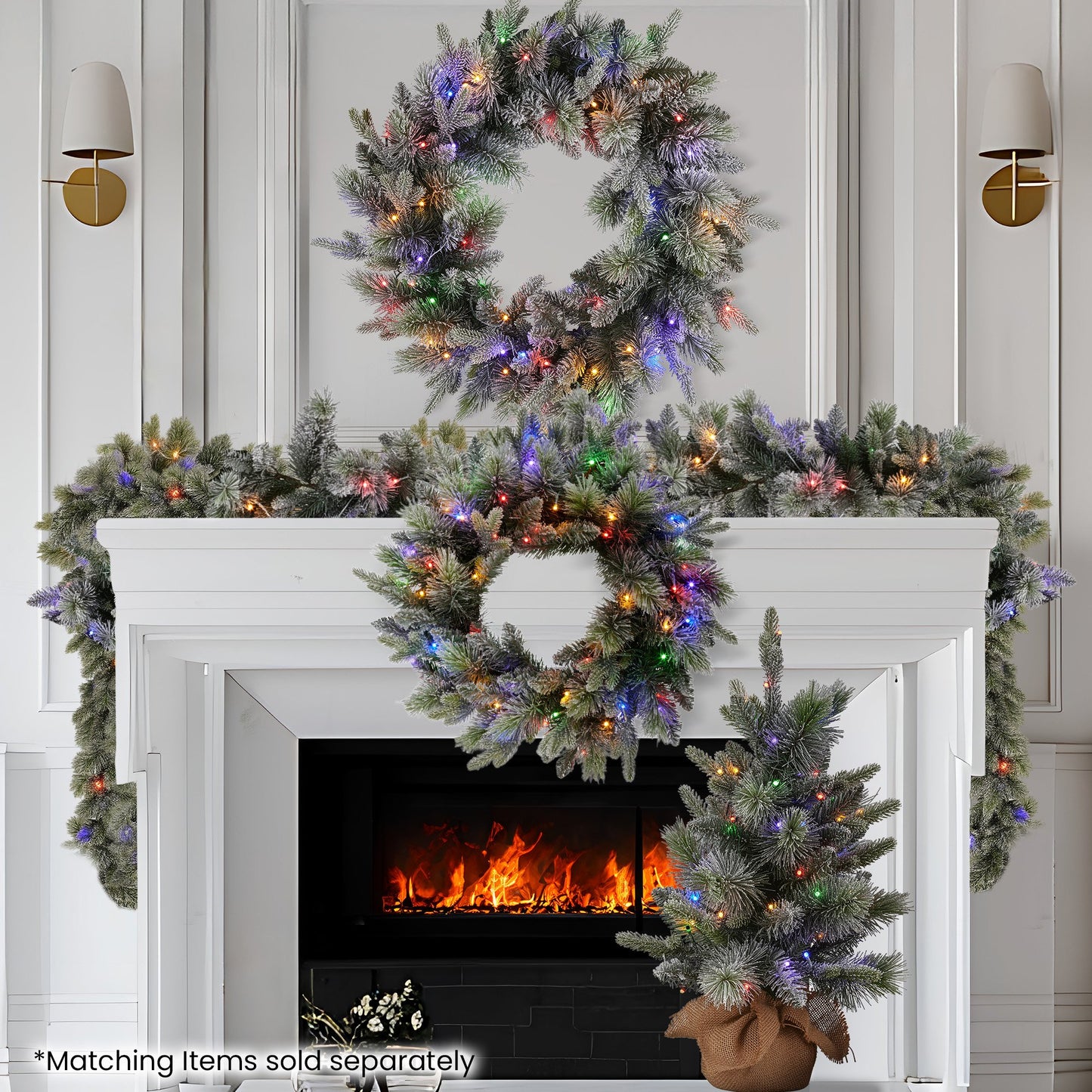 Christabelle 76cm Christmas Wreath Snowy Stamford Spruce with LED Lights Front Door Decoration Ornament