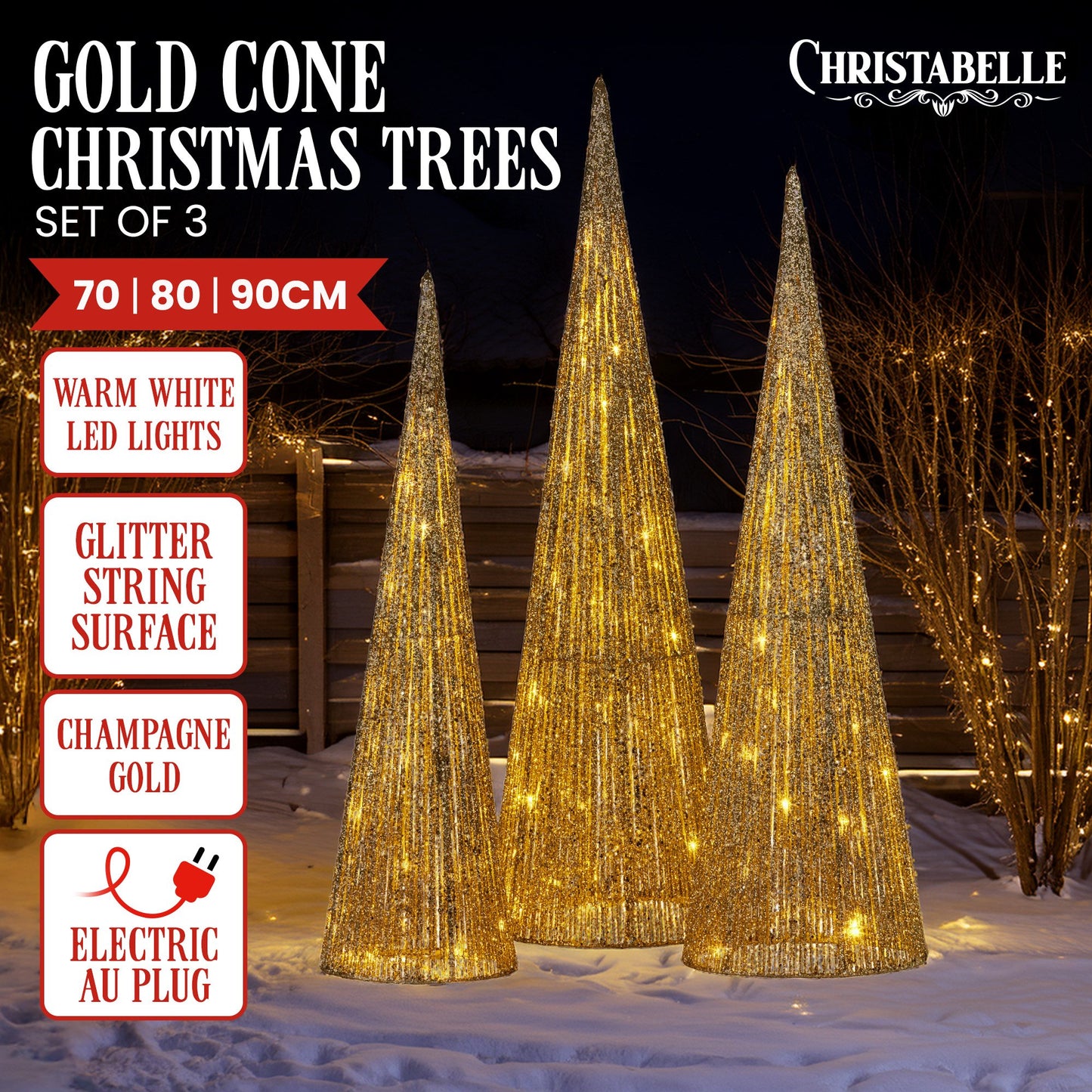 Christabelle 3pc Christmas Tree Indoor Outdoor Display Decoration LED Lights Front Yard Lawn Statue Ornament