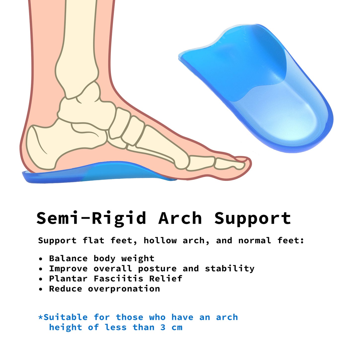 Half Insoles Shoe Inserts M Size Gel Arch Support Foot Pads