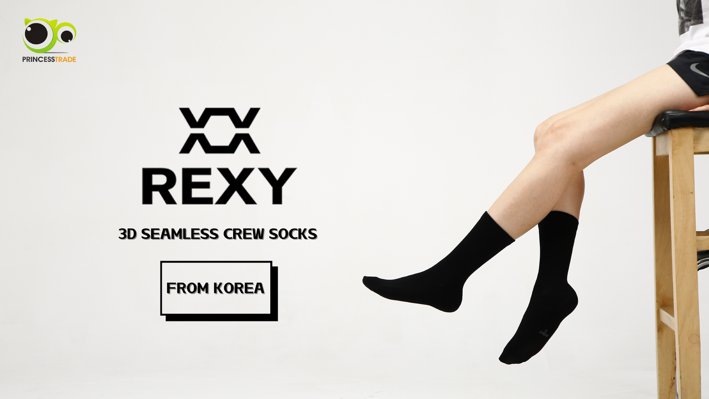5X Rexy 3D Seamless Crew Socks Large Slim Breathable BLACK