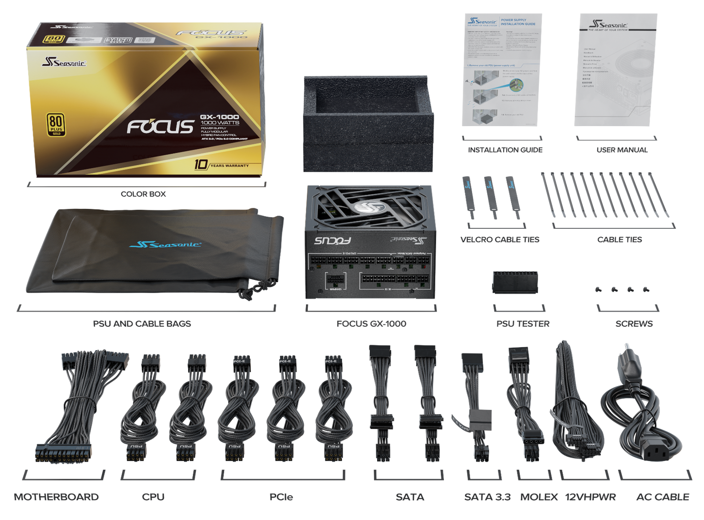 Seasonic FOCUS GX-1000 ATX 3.0 1000W Gold PSU (SSR-1000FX3)