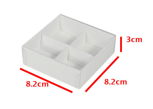 50 Pack of White Card Chocolate Sweet Soap Product Retail Gift Box - 4 Bay Compartments - Clear Slide On Lid - 8x8x3cm