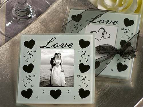 10 Pack Wedding Coasters Glass Square Photo Frame Bomboniere Favour 9x9cm - 2 Frames per Pack