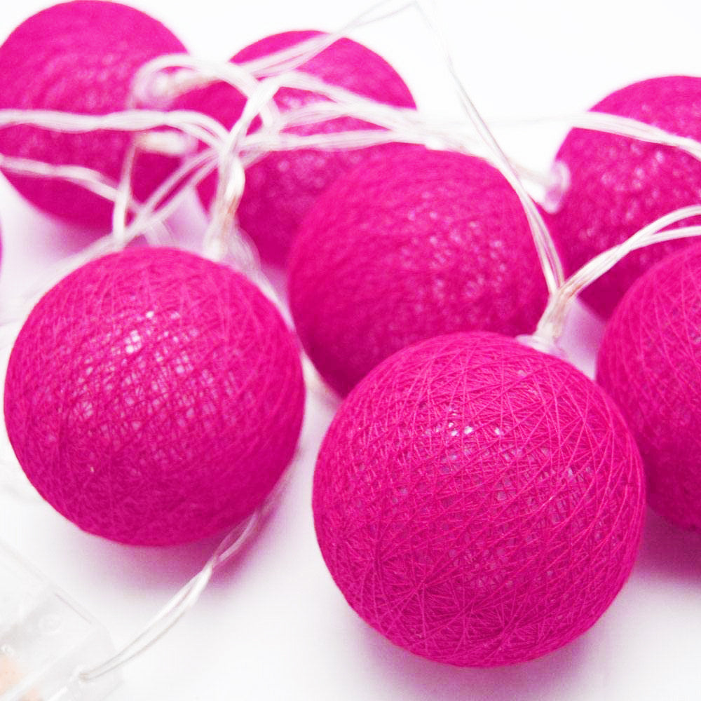 50 Ball HOT Pink LONG 5m String Light Battery Box 5cm Cotton Ball  Christmas Birthday Bbay Girl Special Occasion Decoration