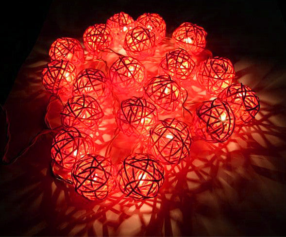 1 Set of Orange 5cm Rattan Cane 50 Ball Battery Powered LONG 5m String Lights Christmas Gift Home Wedding Party Bedroom Decoration Table Centrepiece
