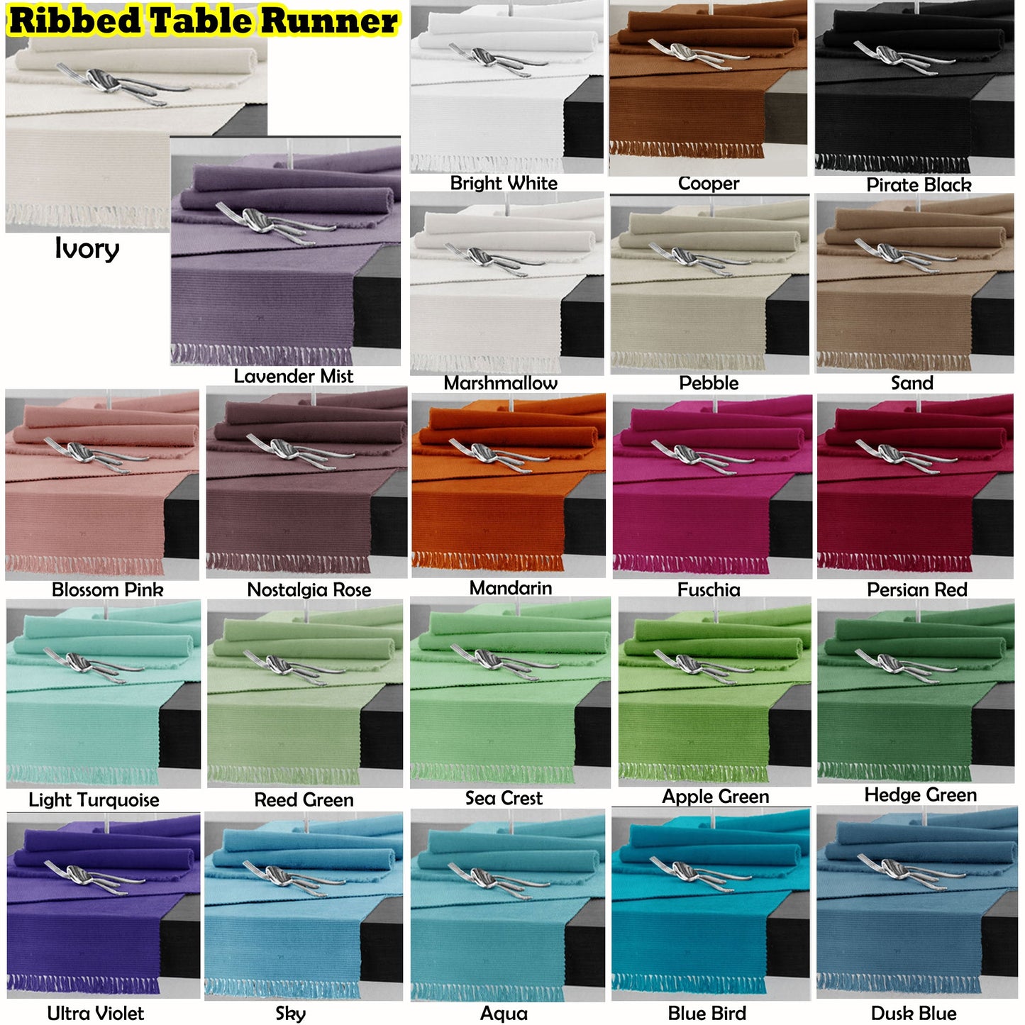 Hoydu Cotton Ribbed Table Runner 45cm x 200cm - LAVENDER MIST