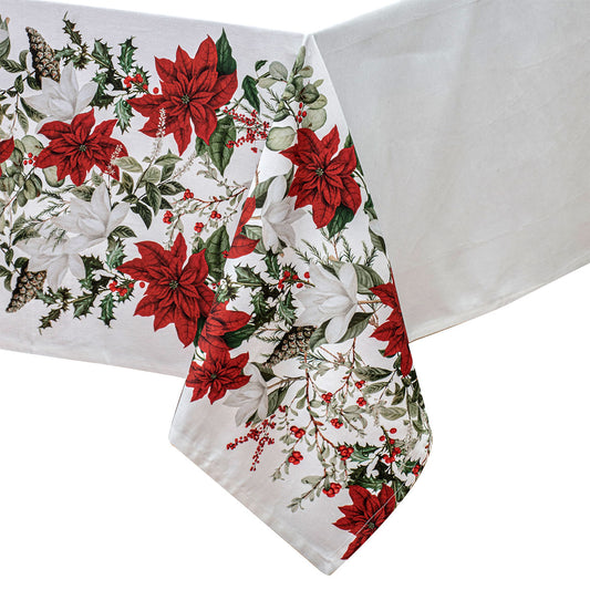 100% Cotton Ashdene Poinsettia Festive Christmas Holiday Tablecloth 150 x 230 cm