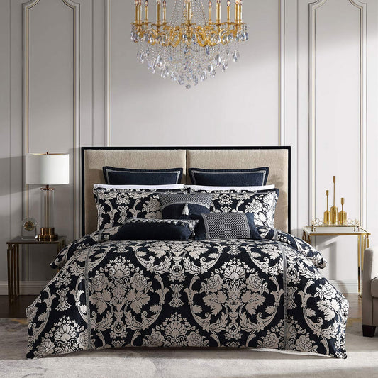 Davinci Coronet Ink Damask Motifs Woven Quilt Cover Set Queen