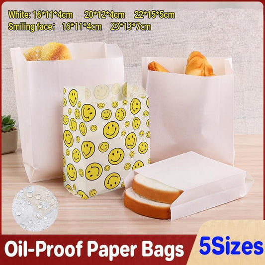 1000PCS Oil-proof Takeaway Paper Bags for Premium Takeout Supply - White-22*15*5cm