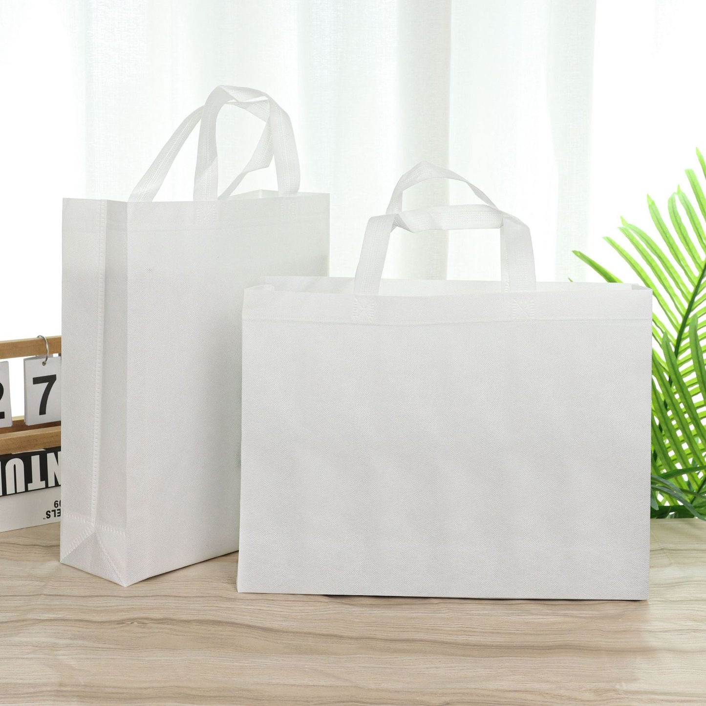 100PCS Reusable Non Woven Shopping Bags Eco Friendly Washable Tote Bags White - 35X25X10CM
