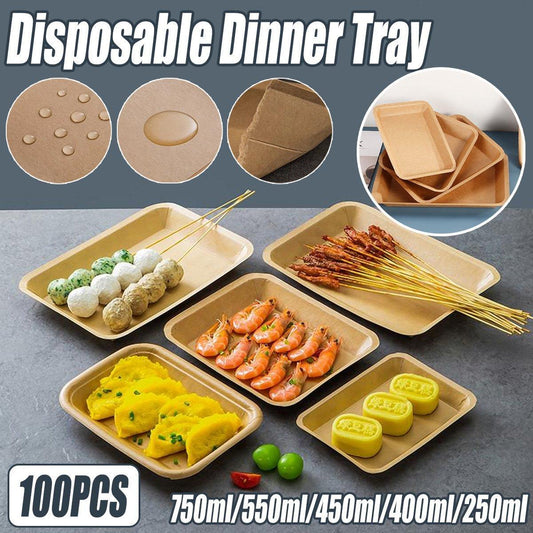 100pcs Eco-friendlyKraft Paper  Trays for Fries Snacks Greaseproof Hot Dog Trays - 6#400ml