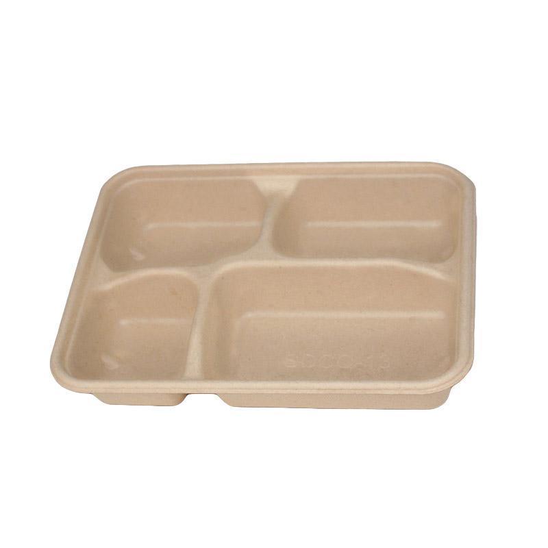 25/50pcs Biodegradable Lunch Box Microwaveable Tray with Compartment Paper Lid - 1100ml-4-50pcs