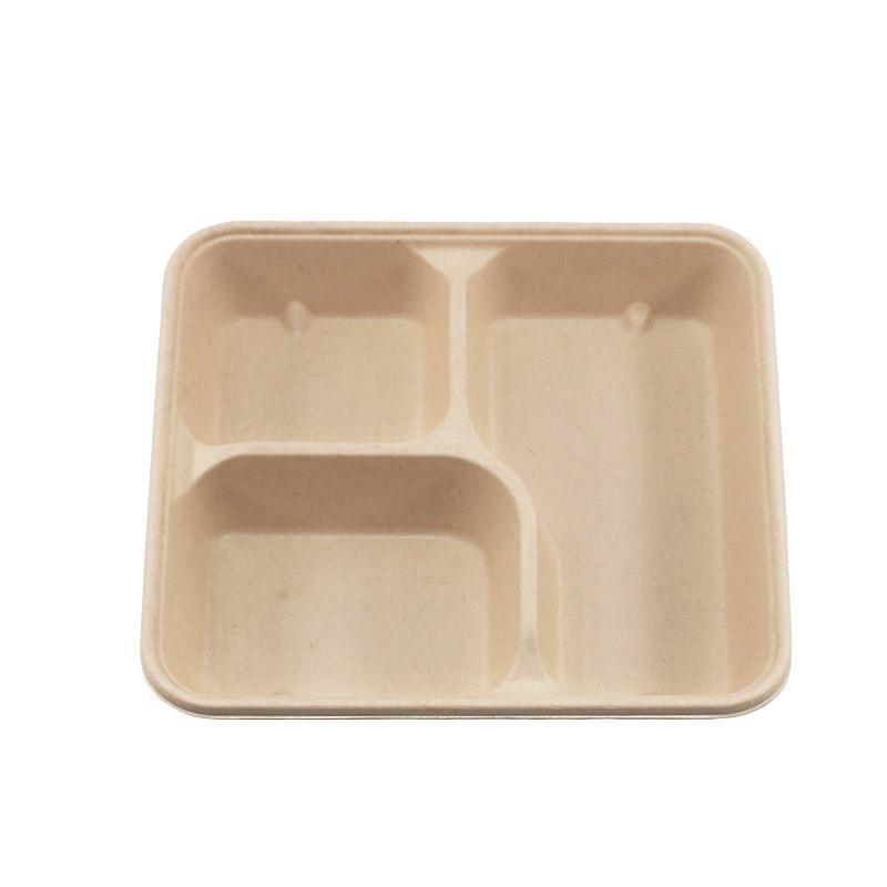 25/50pcs Biodegradable Lunch Box Microwaveable Tray with Compartment Paper Lid - 1100ml-4-50pcs