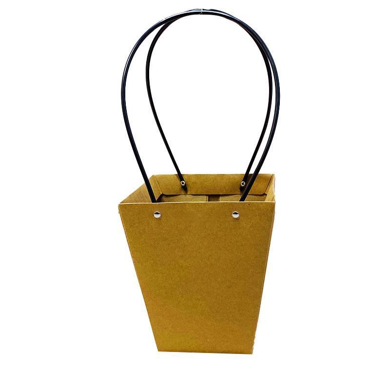 25x Kraft Paper Bag Flowers Waterproof Bouquet Basket Gift Box With Handle - 25PCS-Sq Big
