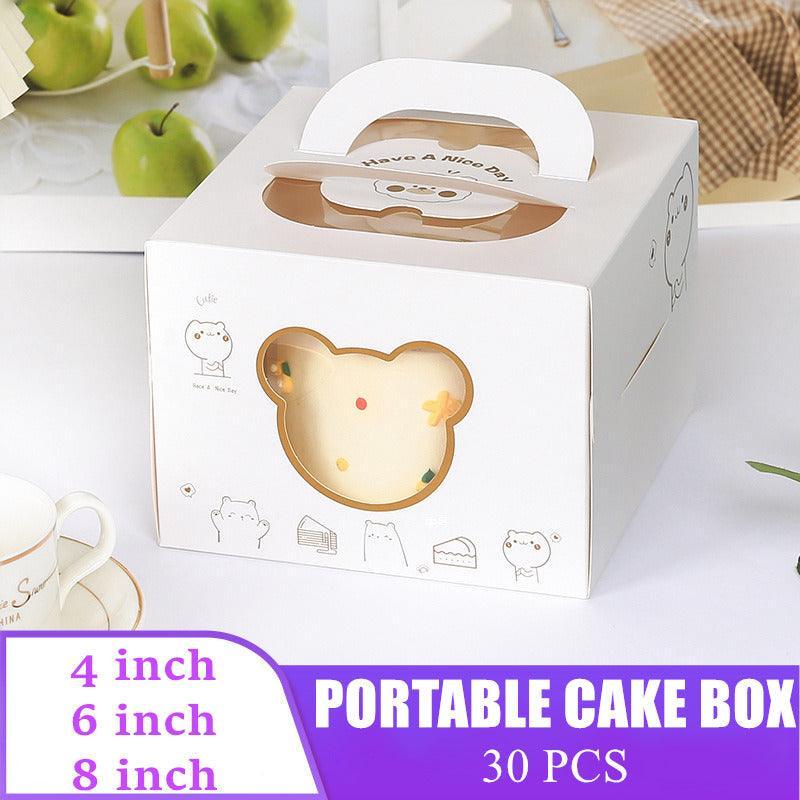 30PCS Bear Portable Cake Boxes Display Window Packing Case Party with Handle Birthday - 6 inch